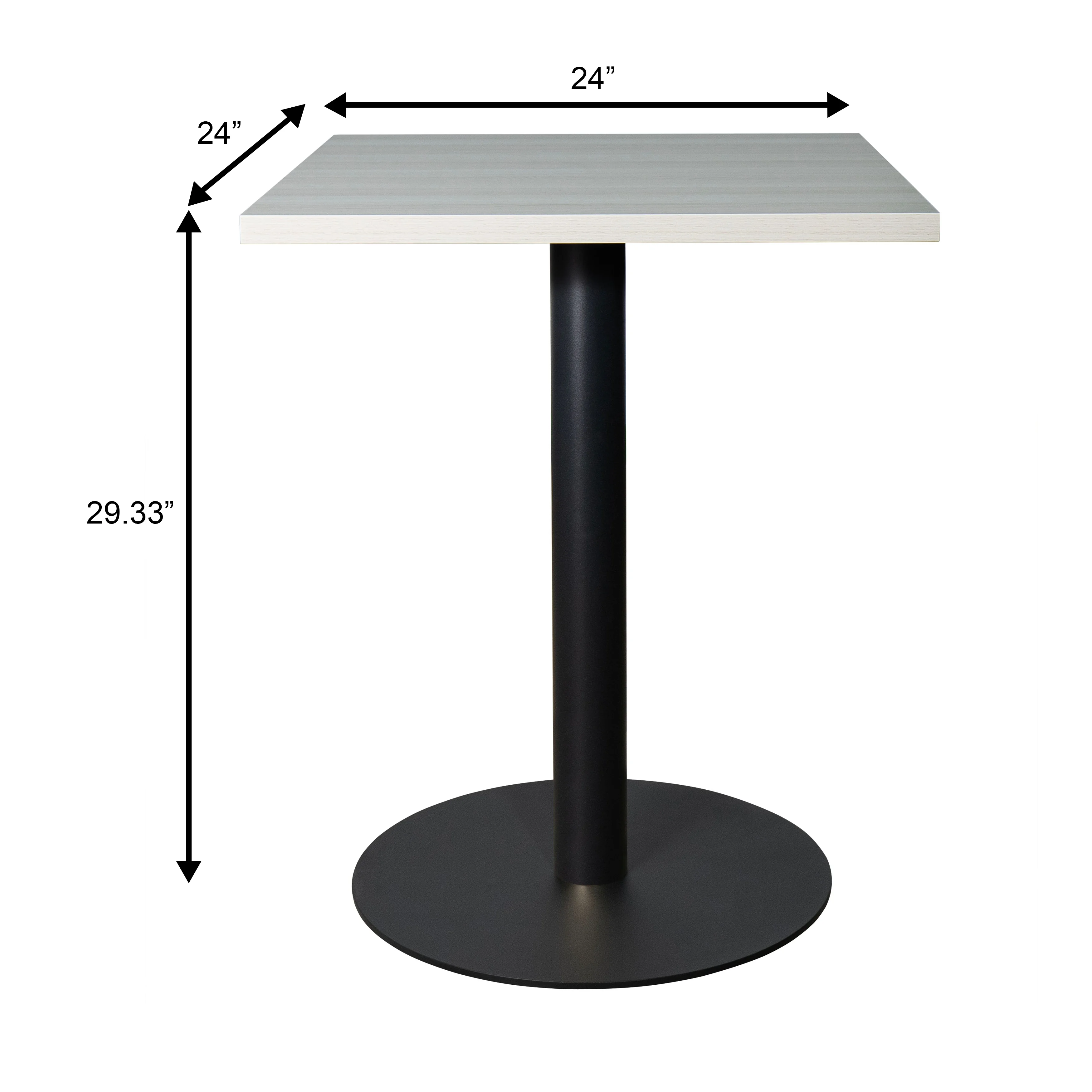 Vail Collection Dining Table Black Base With 24" Square Light Wood  Brown MDF Top