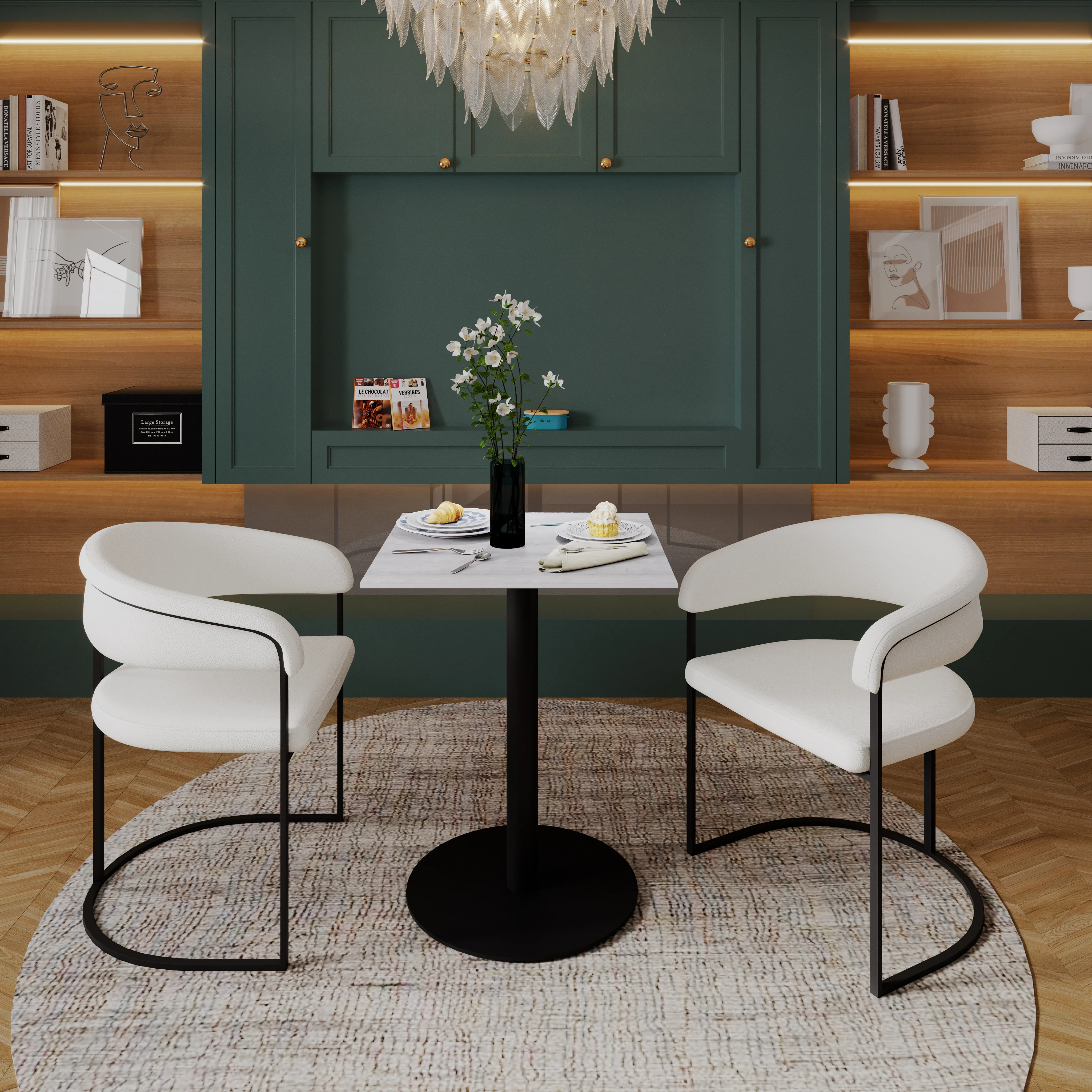 Vail Collection Dining Table Black Base With 24" Square Light Wood  Brown MDF Top