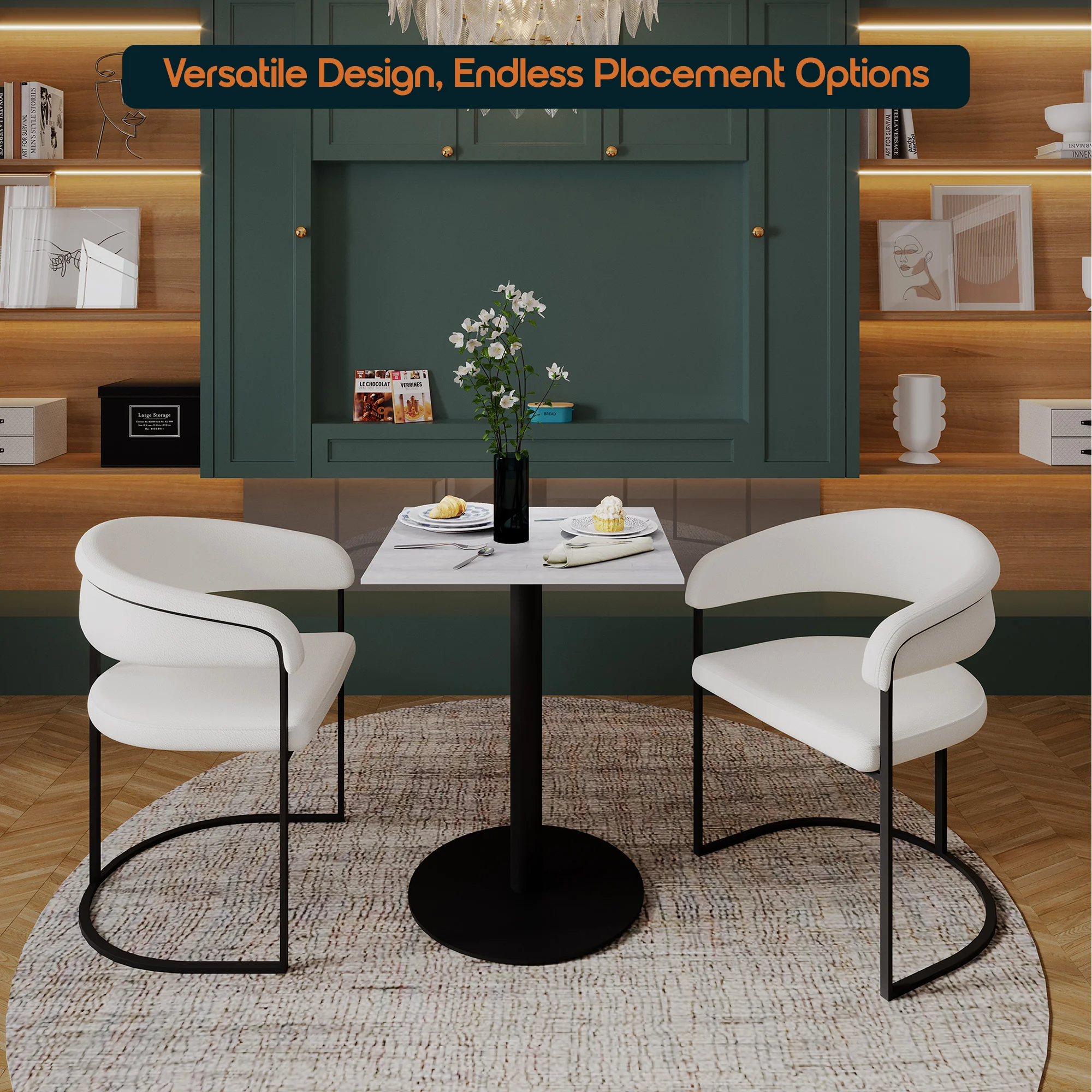 Vail Collection Dining Table Black Base With 24" Square Light Wood  Brown MDF Top