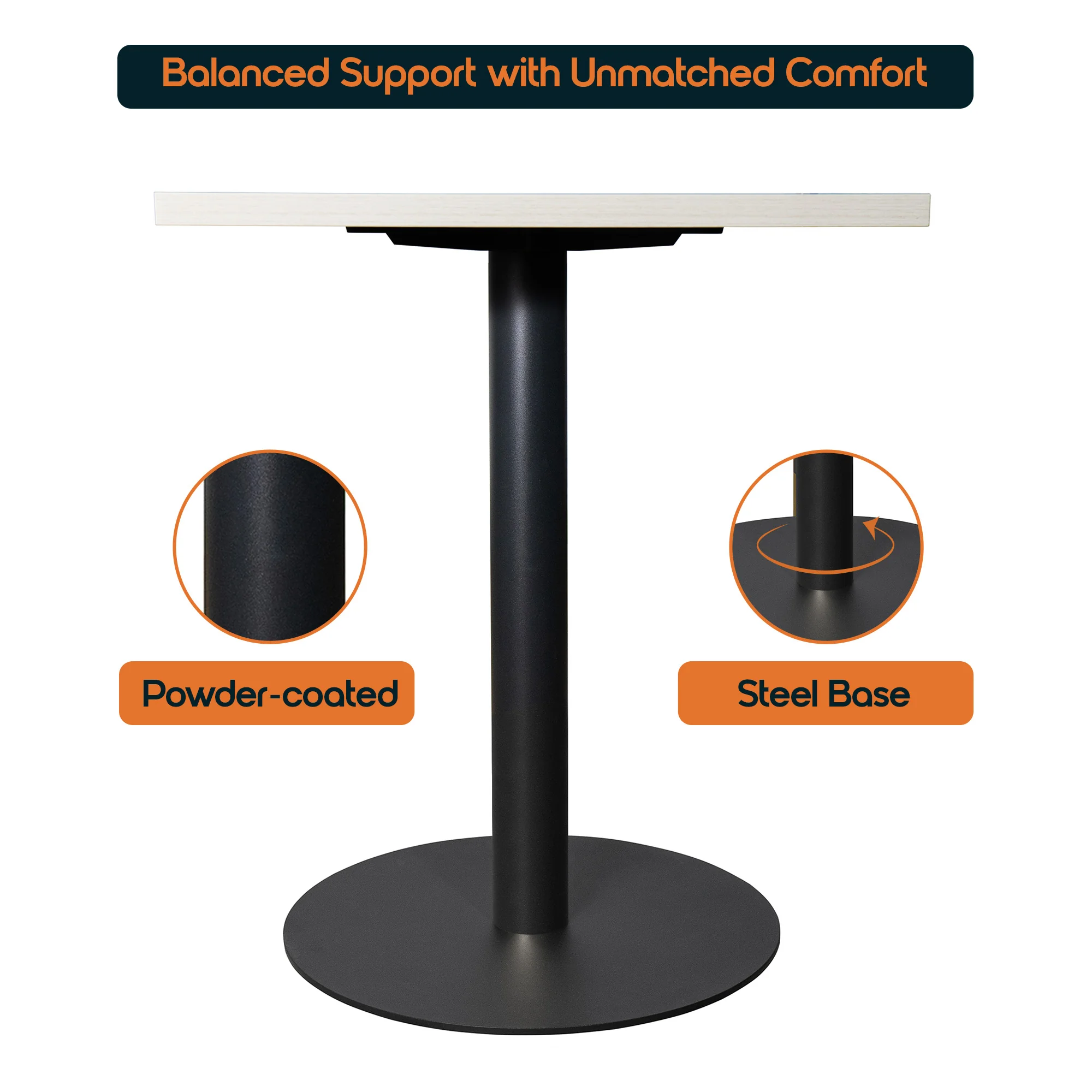 Vail Collection Dining Table Black Base With 24" Square Light Wood  Brown MDF Top