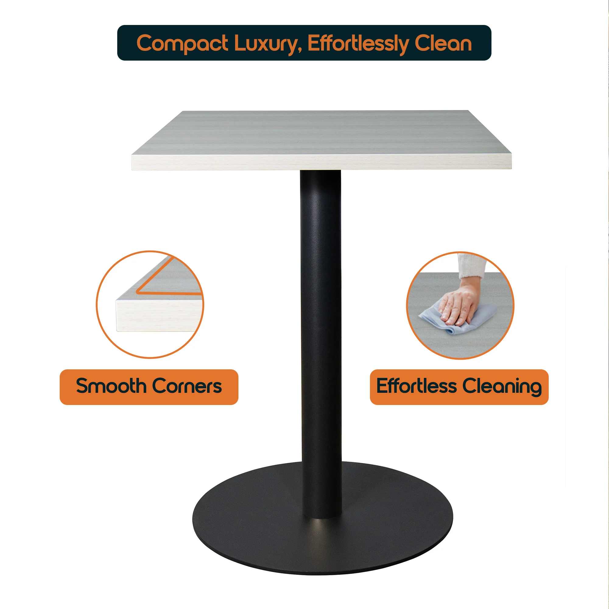 Vail Collection Dining Table Black Base With 24" Square Light Wood  Brown MDF Top