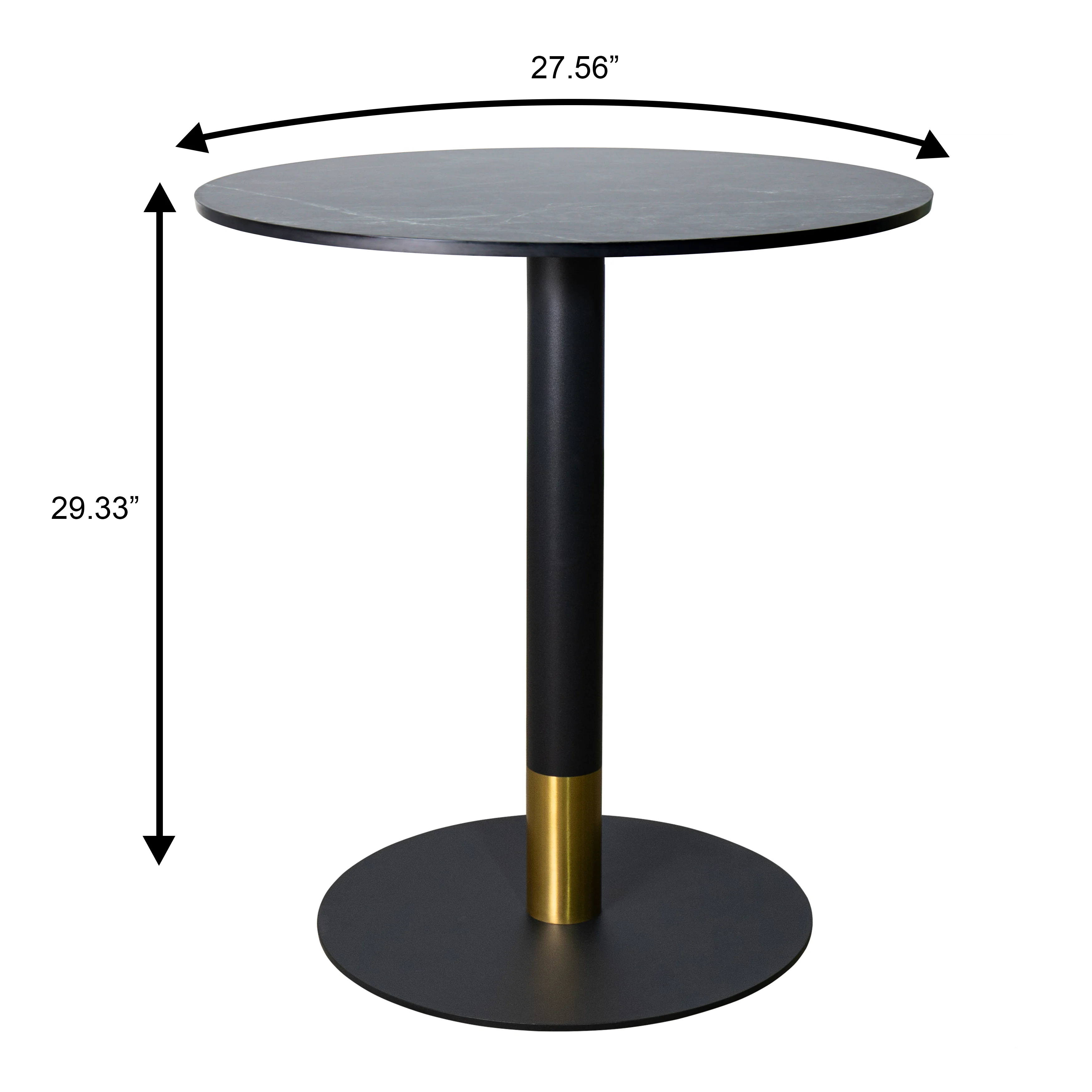 Vail Collection Dining Table Black/Gold Base With 27" Round Black MDF Top