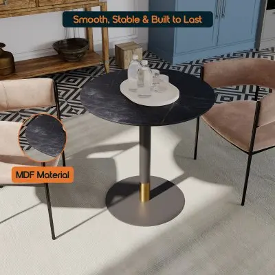 Vail Collection Dining Table Black/Gold Base With 27" Round Black MDF Top