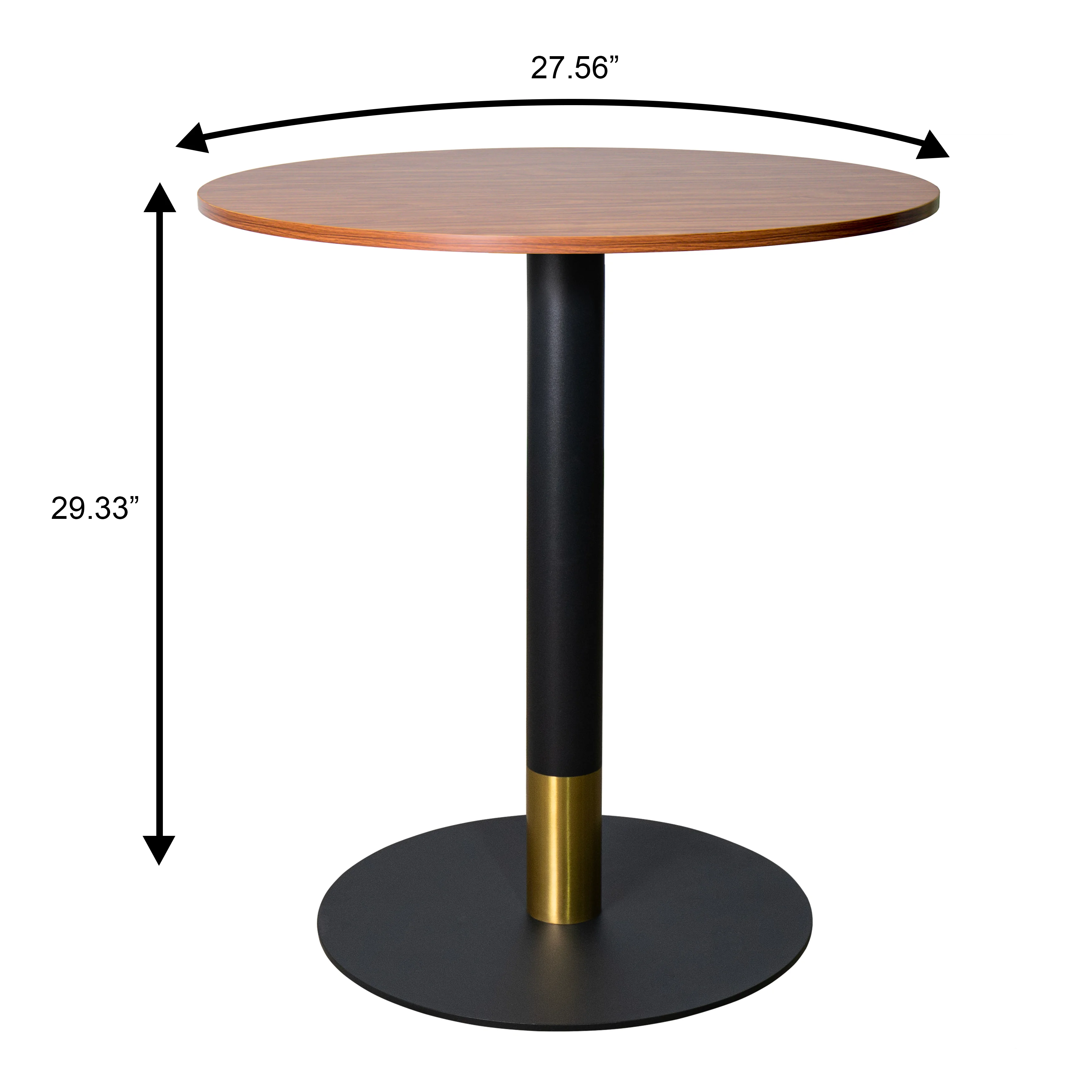 Vail Collection Dining Table Black/Gold Base With 27" Round Cognac Brown MDF Top