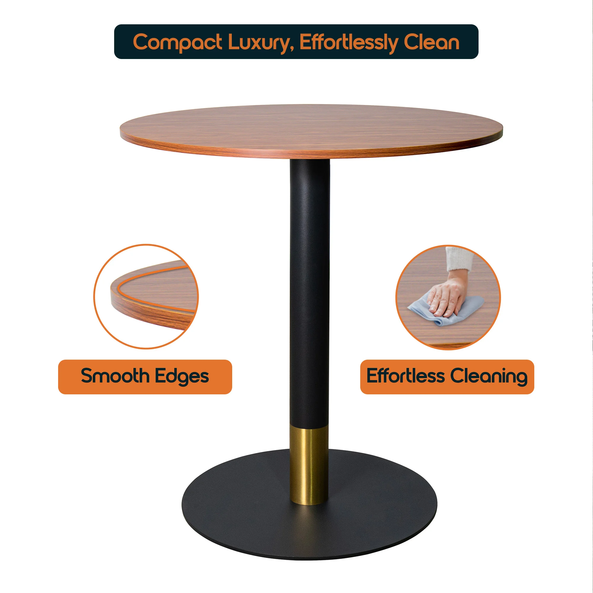 Vail Collection Dining Table Black/Gold Base With 27" Round Cognac Brown MDF Top