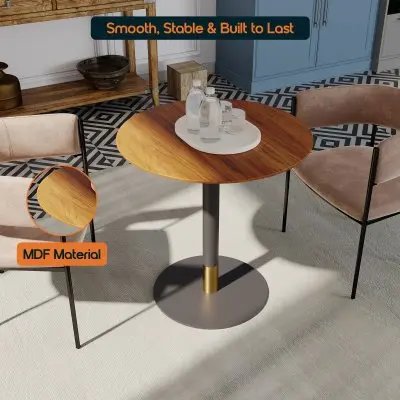 Vail Collection Dining Table Black/Gold Base With 27" Round Cognac Brown MDF Top