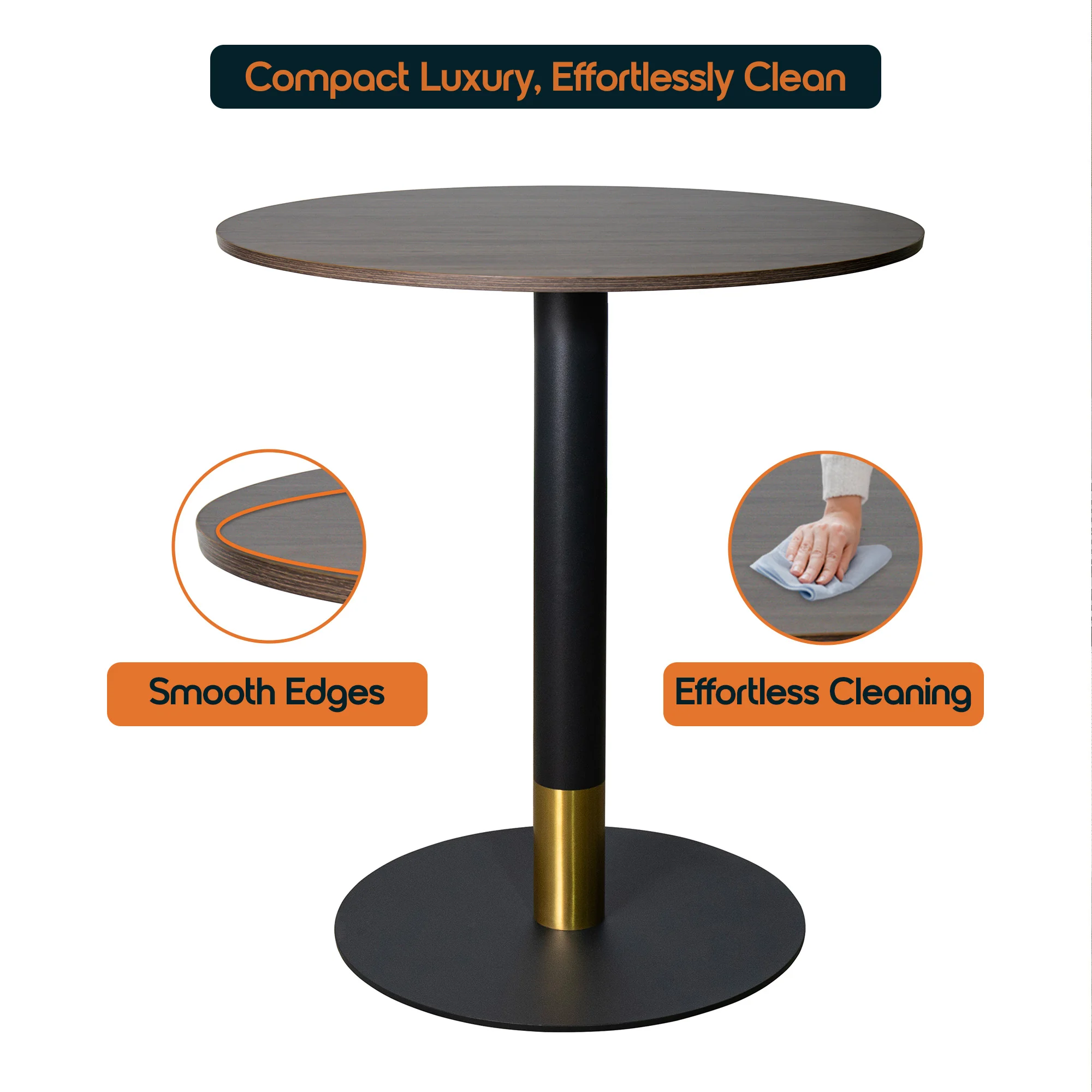 Vail Collection Dining Table Black/Gold Base With 27" Round Dark  Brown MDF Top