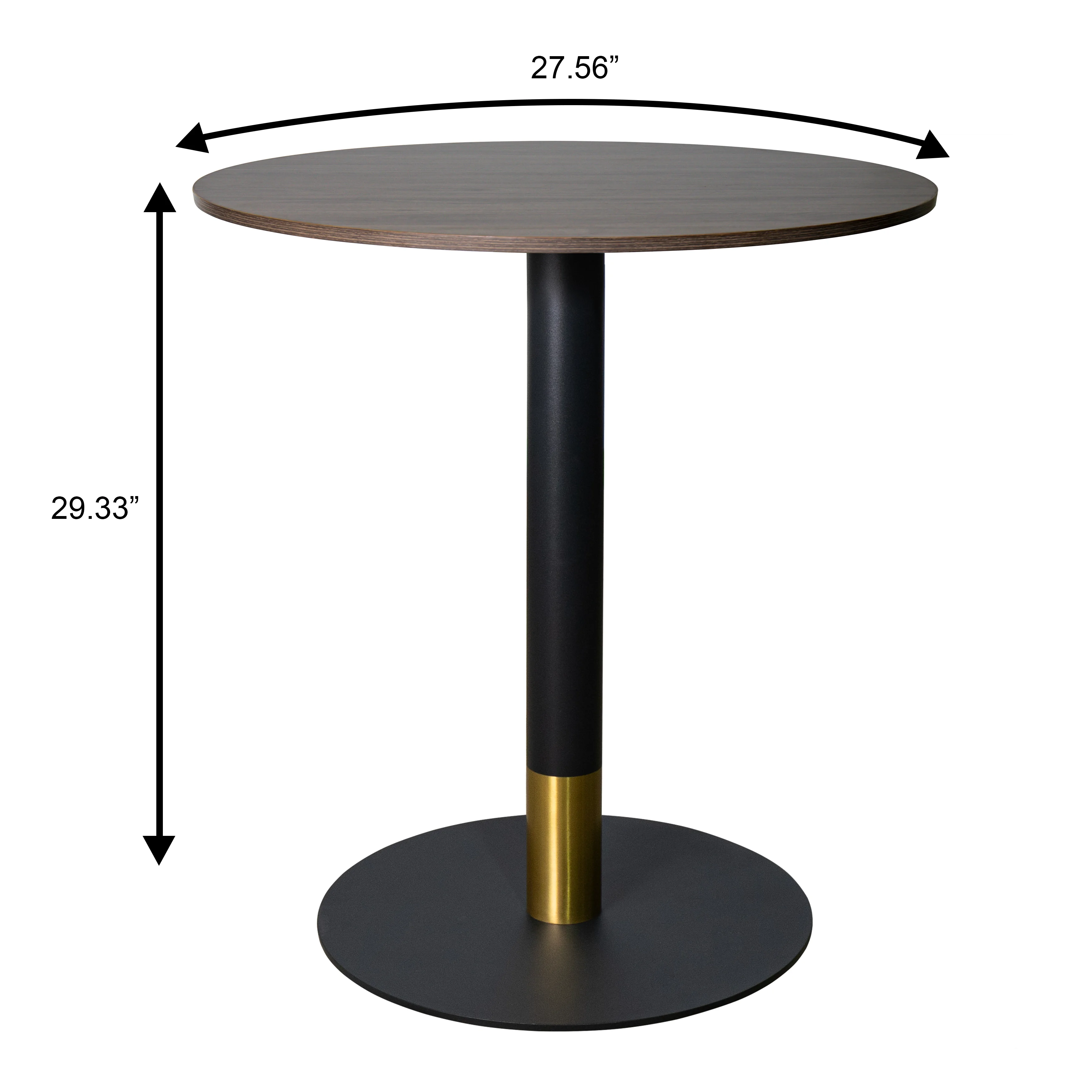 Vail Collection Dining Table Black/Gold Base With 27" Round Dark  Brown MDF Top