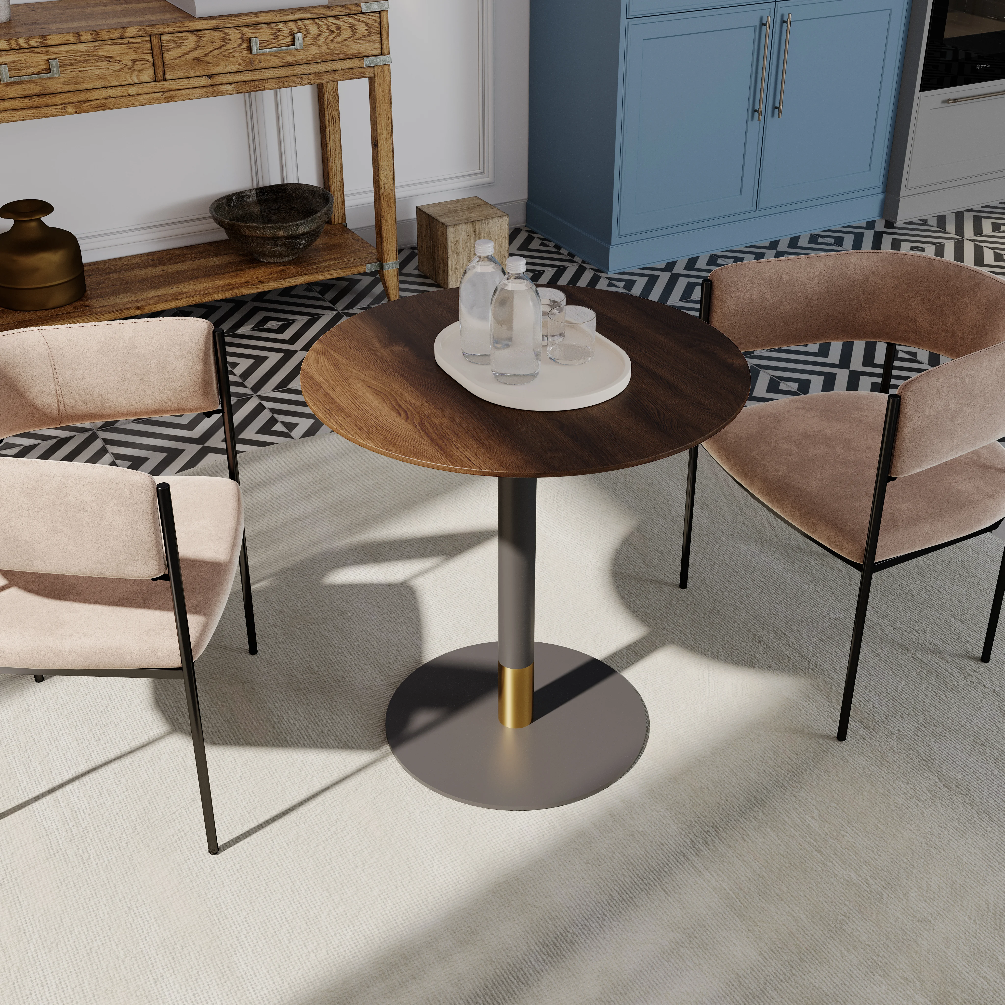 Vail Collection Dining Table Black/Gold Base With 27" Round Dark  Brown MDF Top