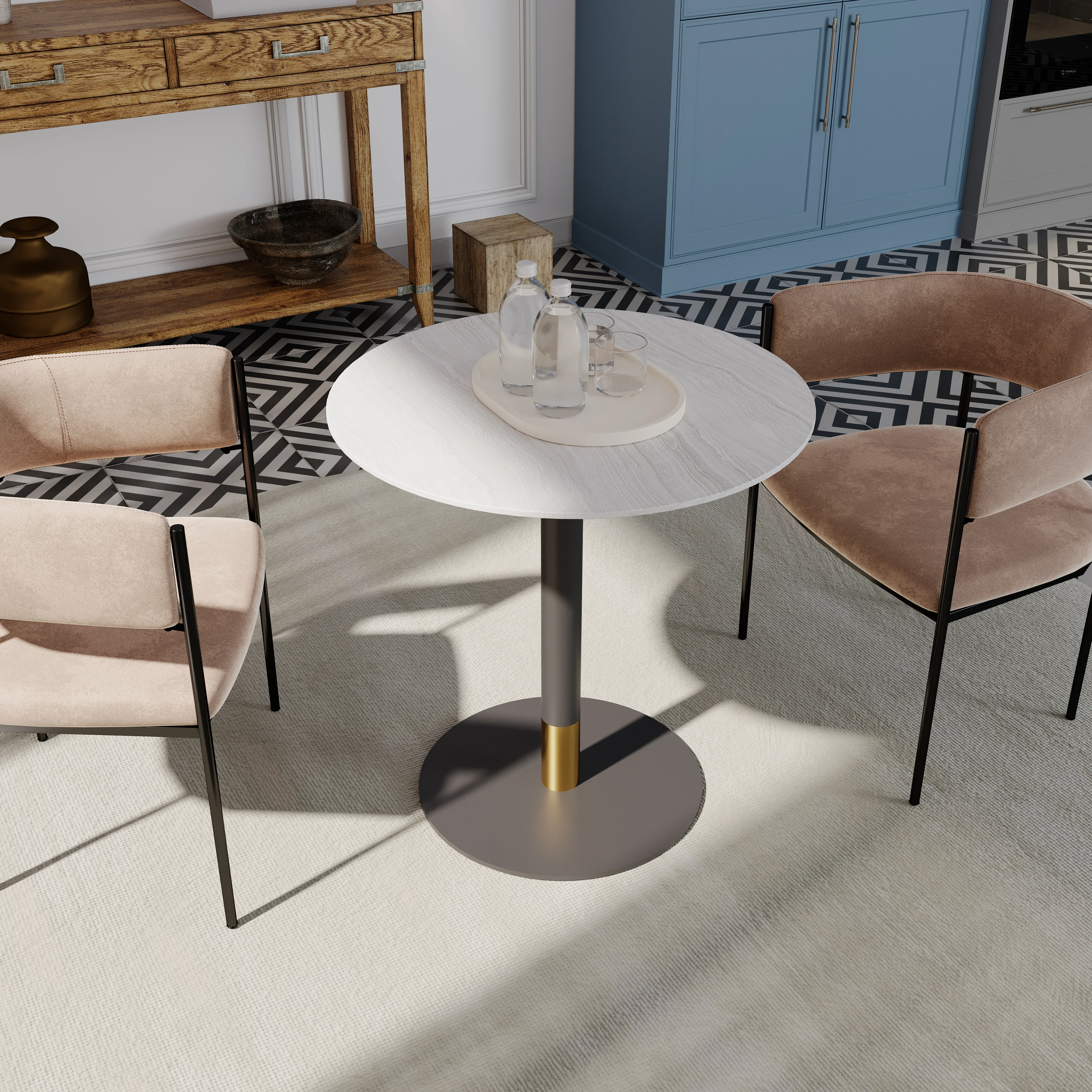 Vail Collection Dining Table Black/Gold Base With 27" Round Light Wood  Brown MDF Top