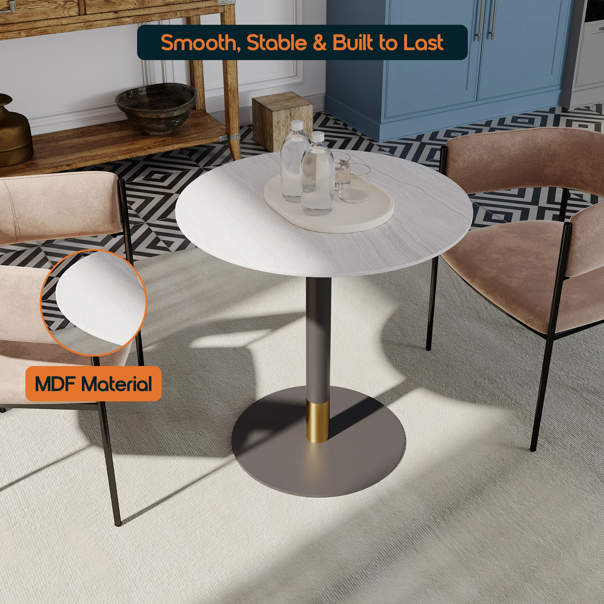 Vail Collection Dining Table Black/Gold Base With 27" Round Light Wood  Brown MDF Top