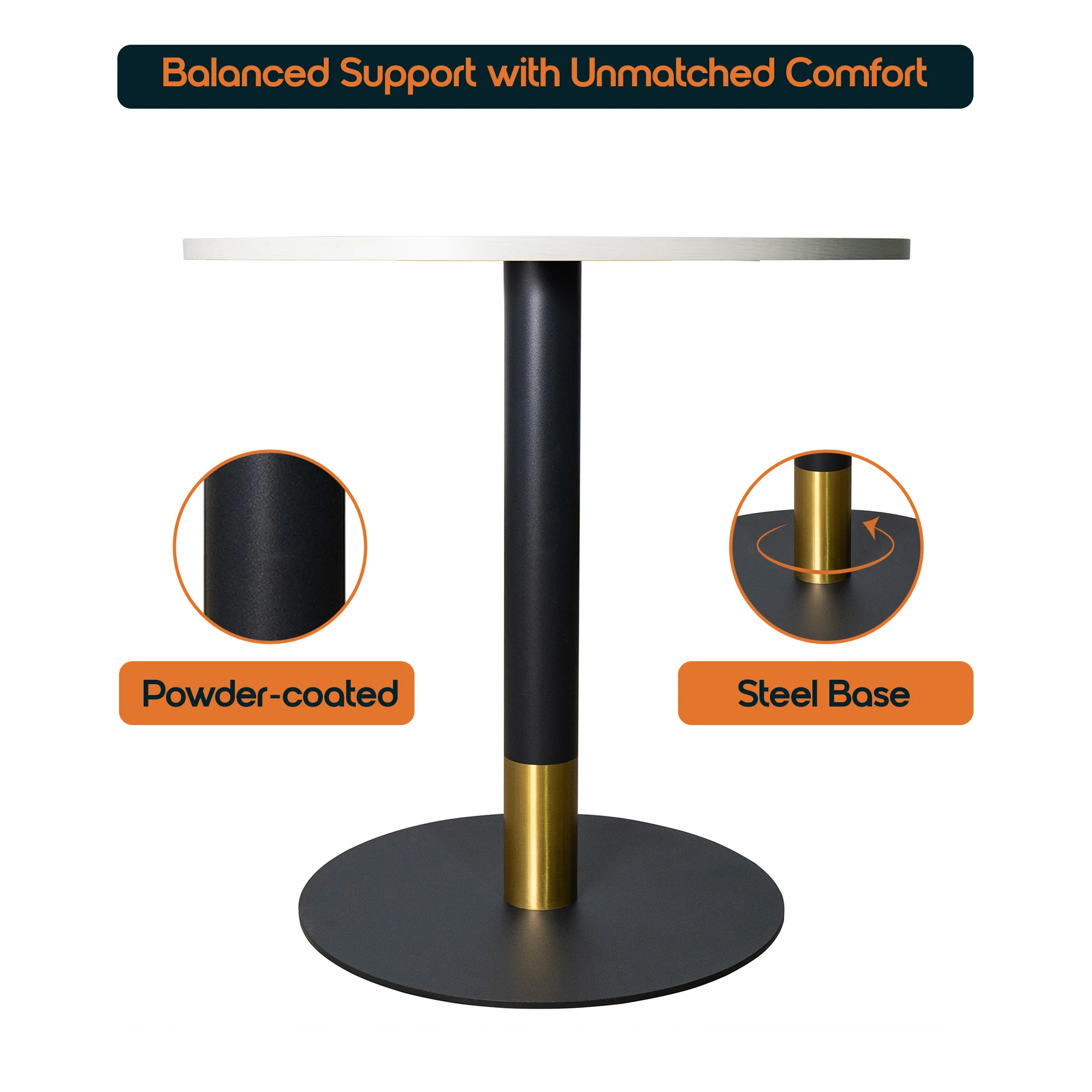 Vail Collection Dining Table Black/Gold Base With 27" Round Light Wood  Brown MDF Top