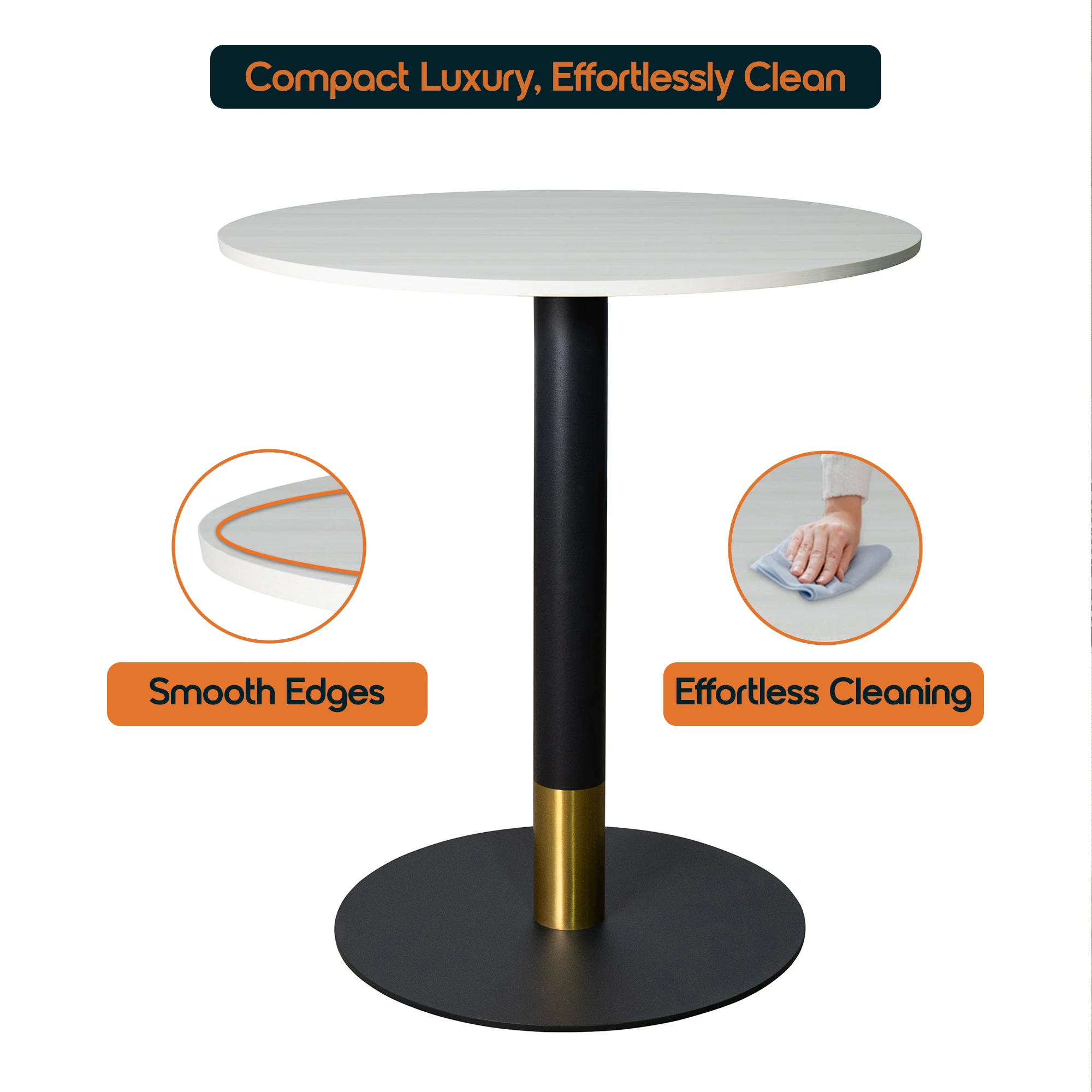 Vail Collection Dining Table Black/Gold Base With 27" Round Light Wood  Brown MDF Top