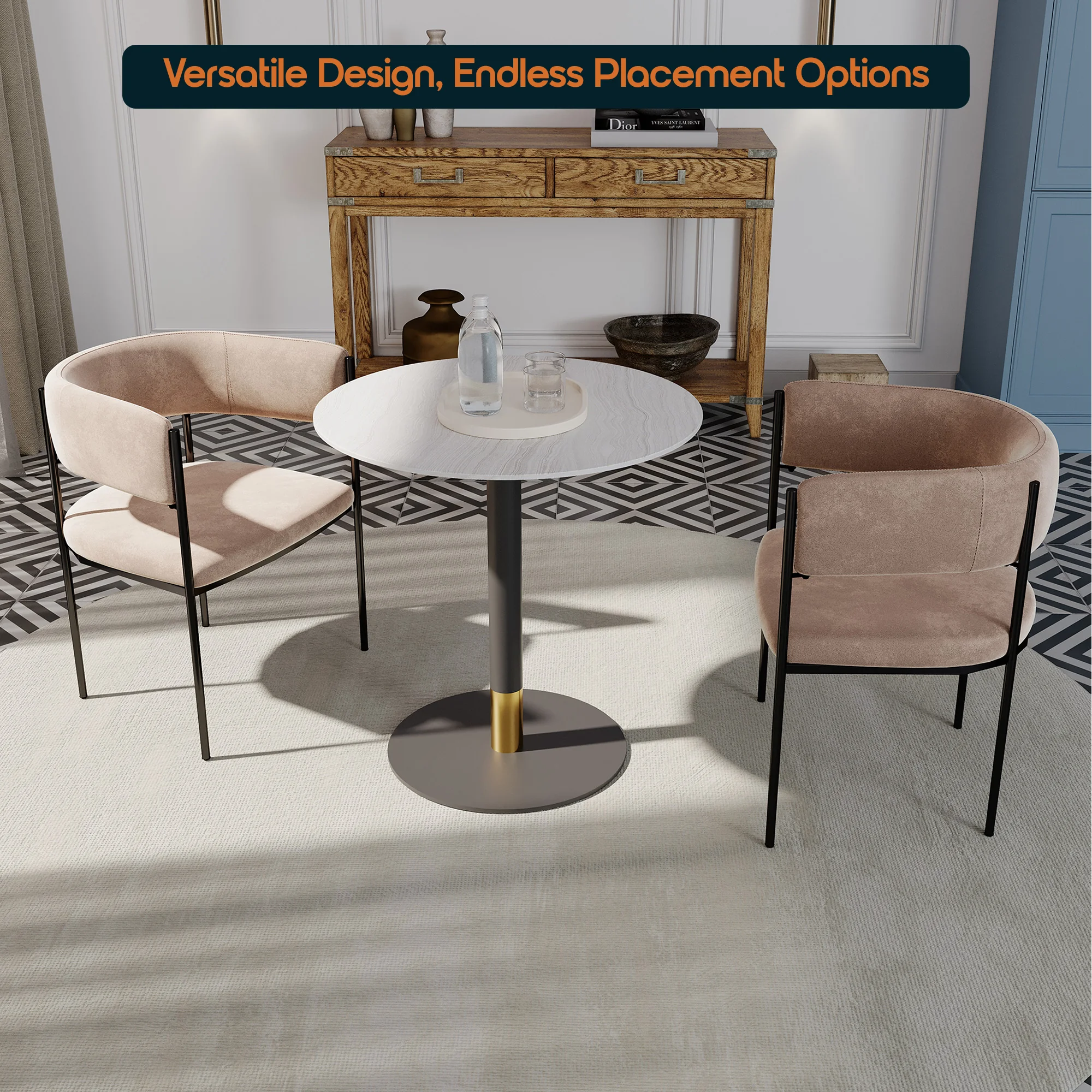 Vail Collection Dining Table Black/Gold Base With 27" Round Light Wood  Brown MDF Top