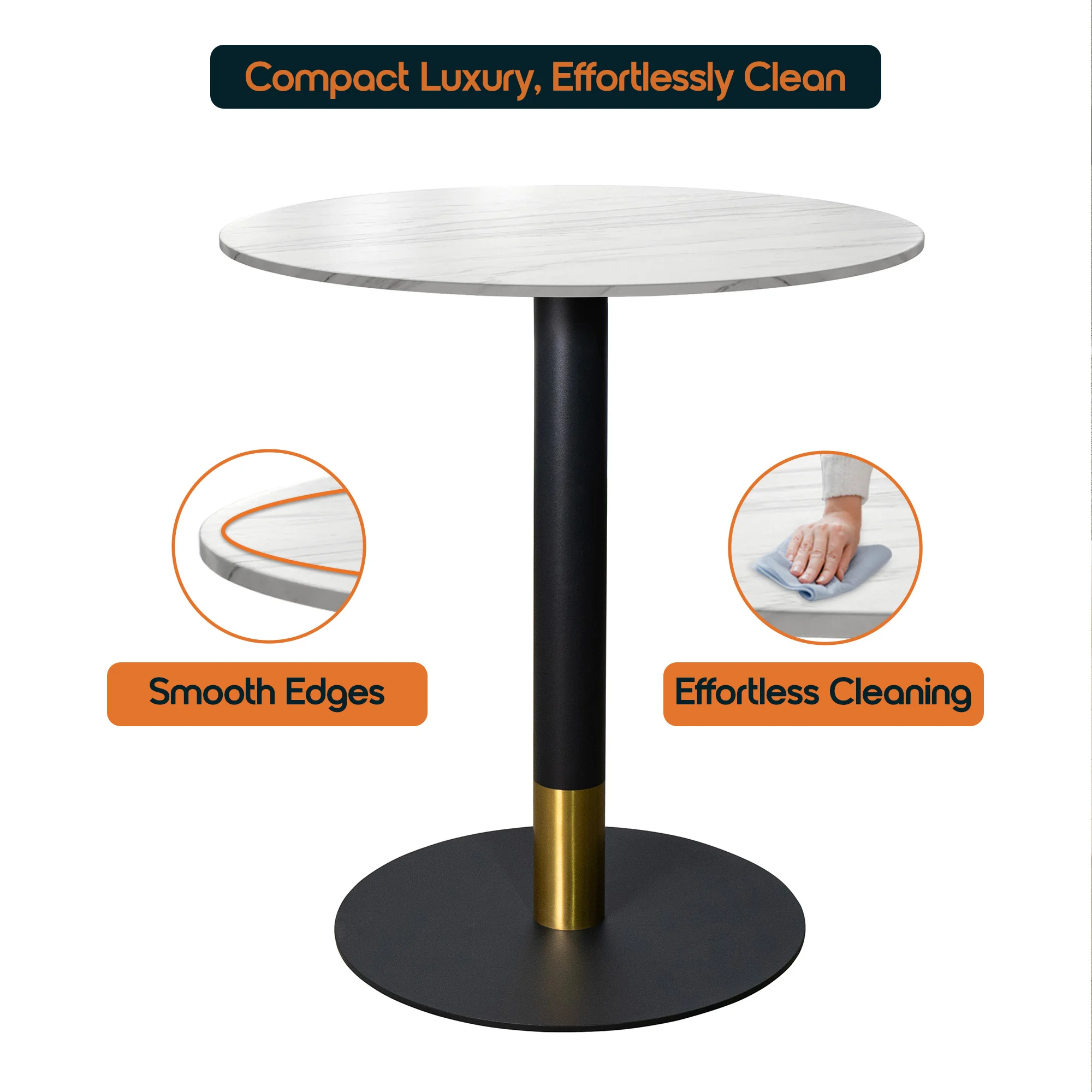 Vail Collection Dining Table Black/Gold Base With 27" Round White Stone Top