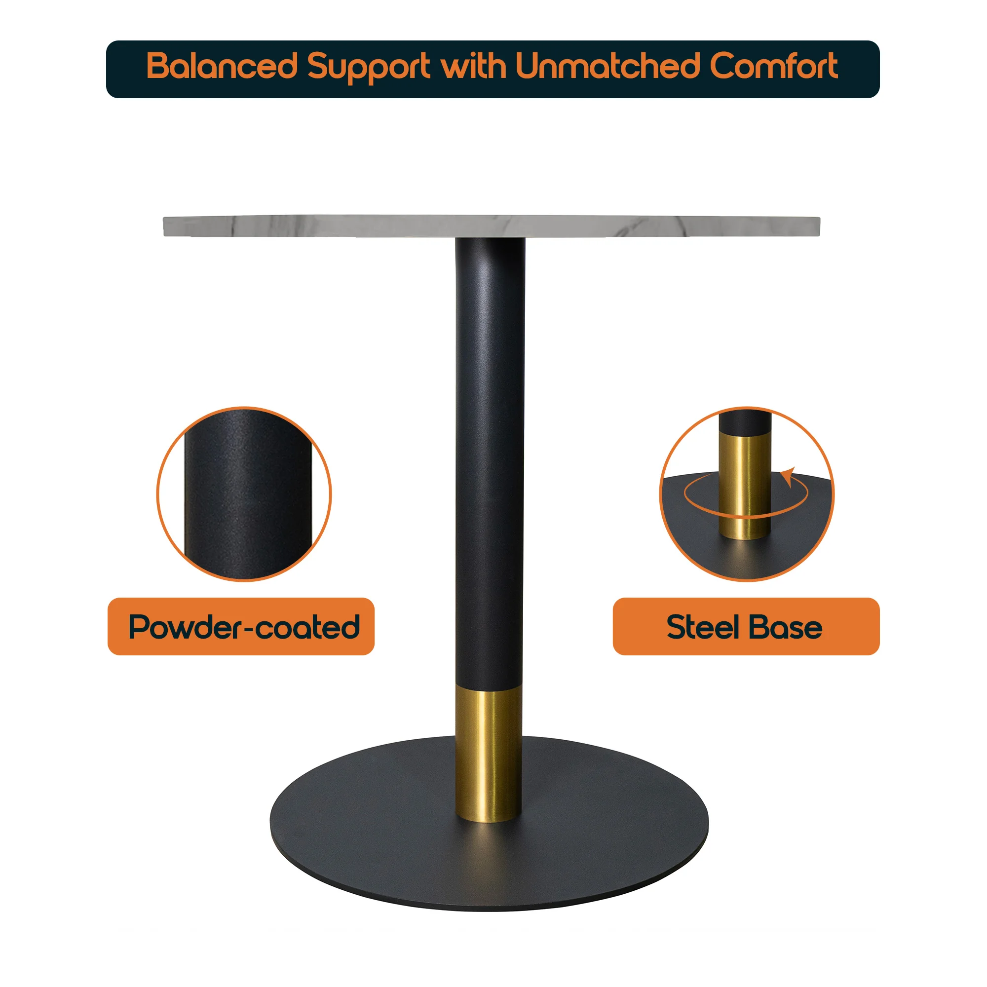 Vail Collection Dining Table Black/Gold Base With 27" Round White Stone Top