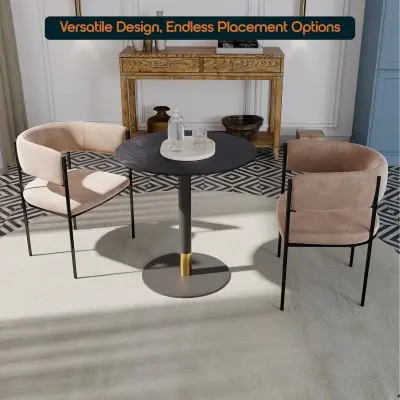 Vail Collection Dining Table Black/Gold Base With 36" Round Black MDF Top