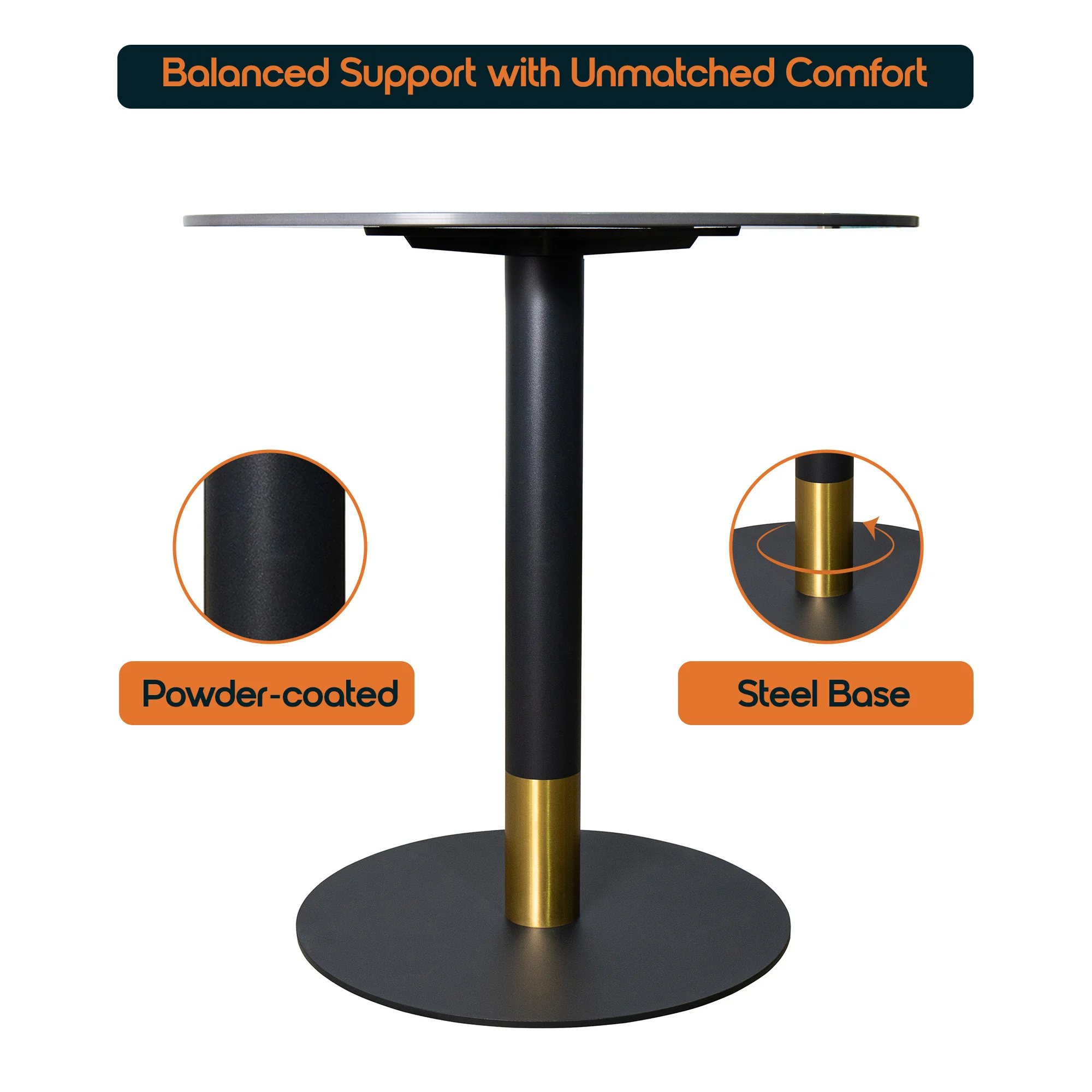 Vail Collection Dining Table Black/Gold Base With 36" Round BLack Stone  Top