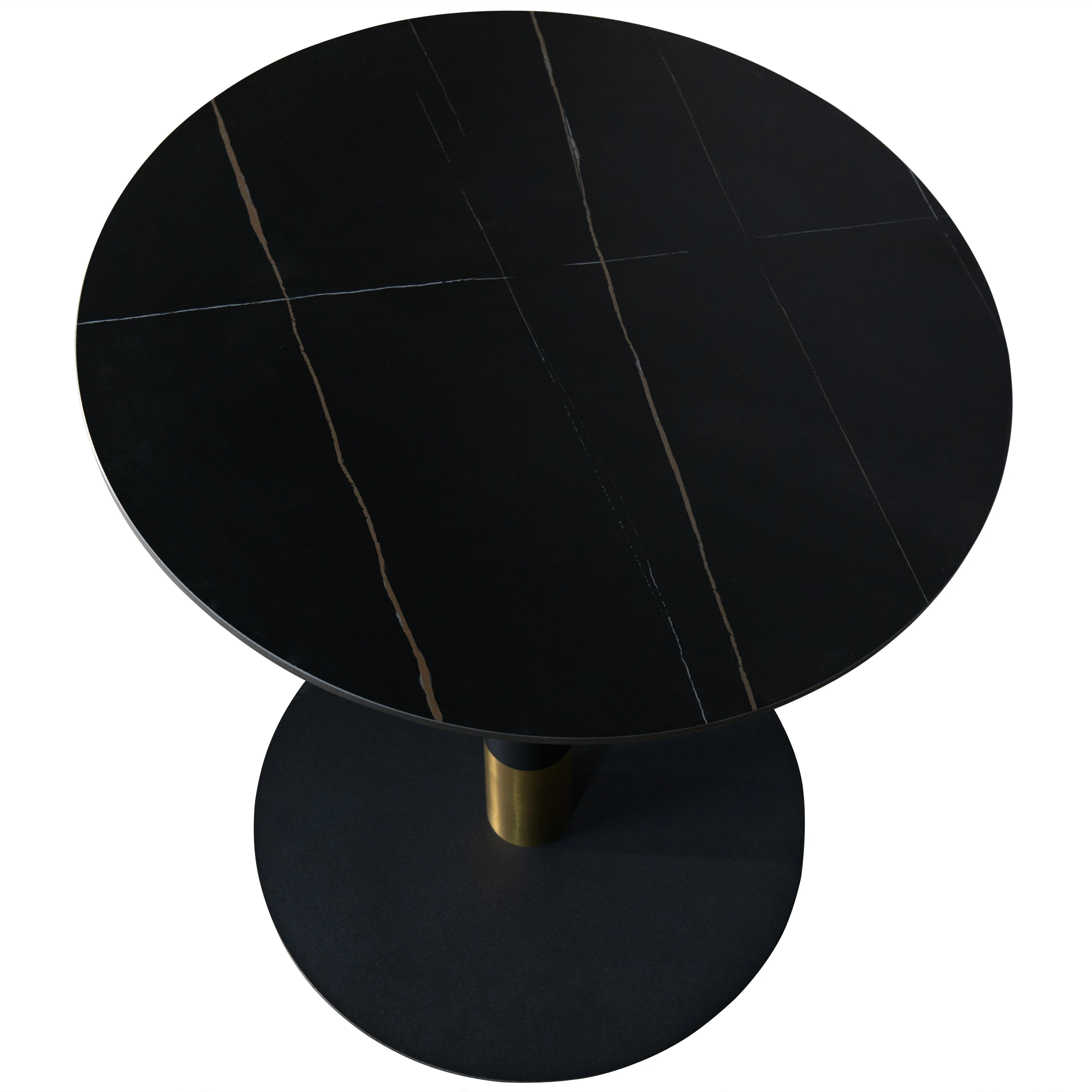 Vail Collection Dining Table Black/Gold Base With 36" Round BLack Stone  Top
