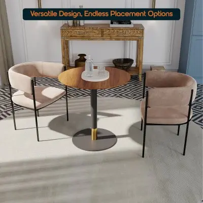 Vail Collection Dining Table Black/Gold Base With 36" Round Cognac Brown MDF Top