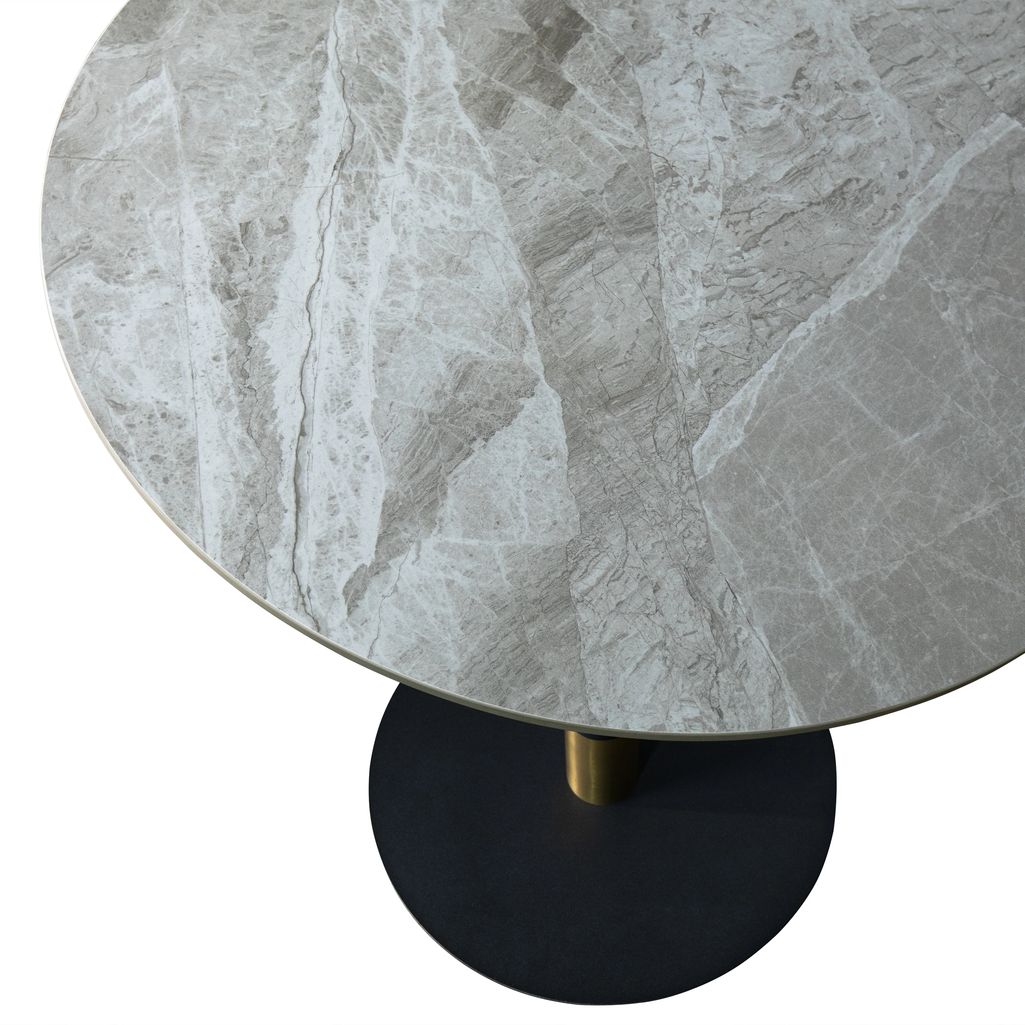 Vail Collection Dining Table Black/Gold Base With 36" Round Grey Stone  Top