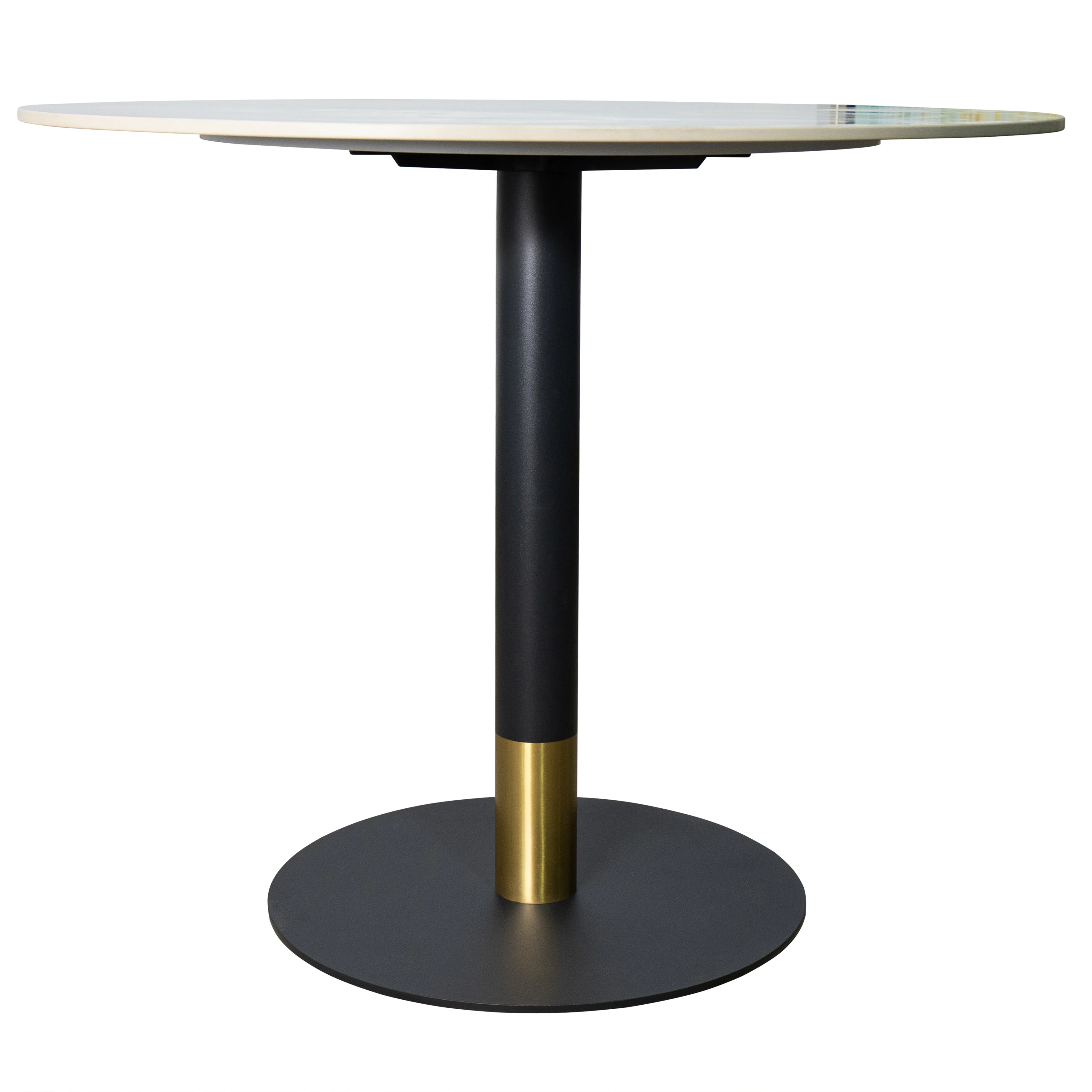 Vail Collection Dining Table Black/Gold Base With 36" Round Grey Stone  Top
