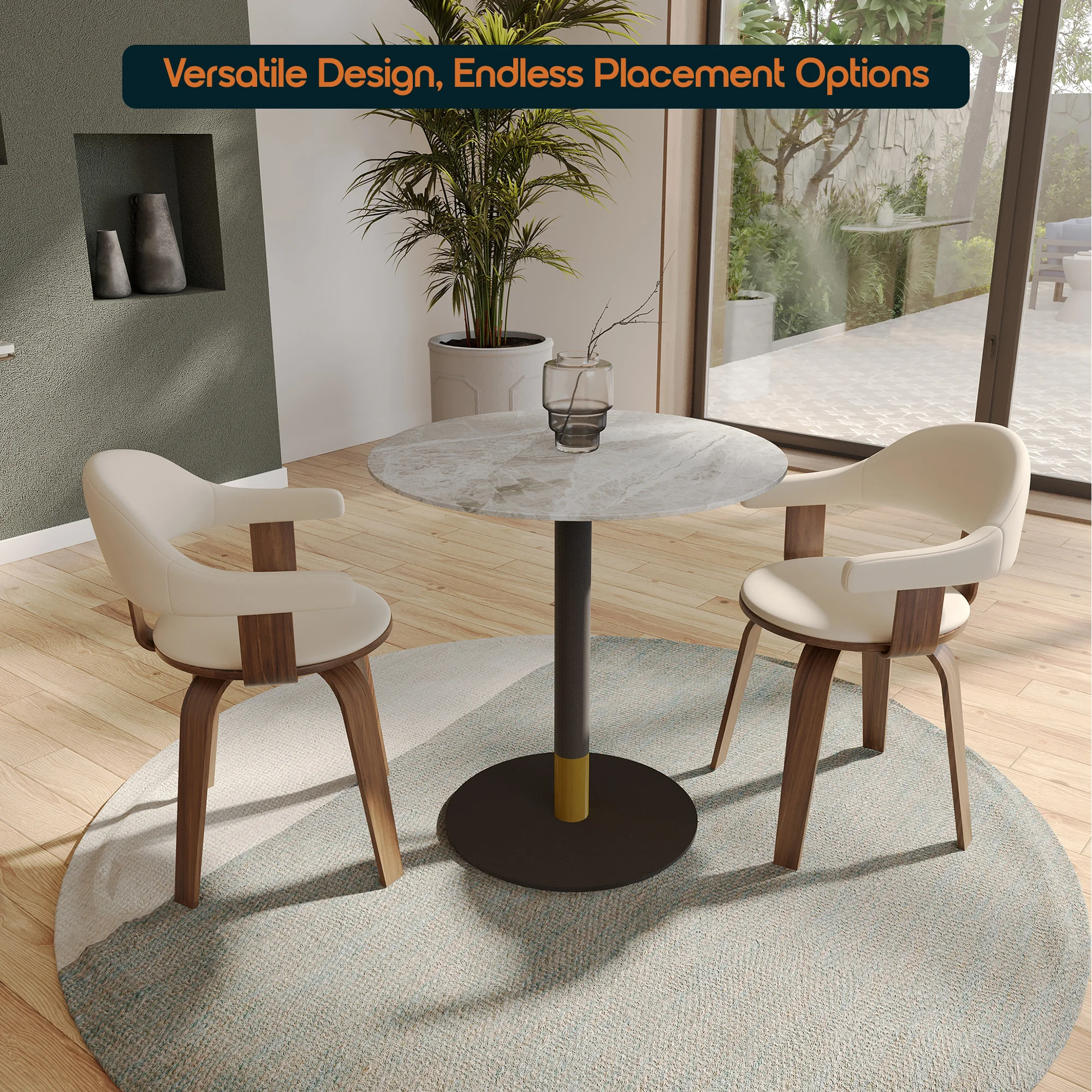 Vail Collection Dining Table Black/Gold Base With 36" Round Grey Stone  Top