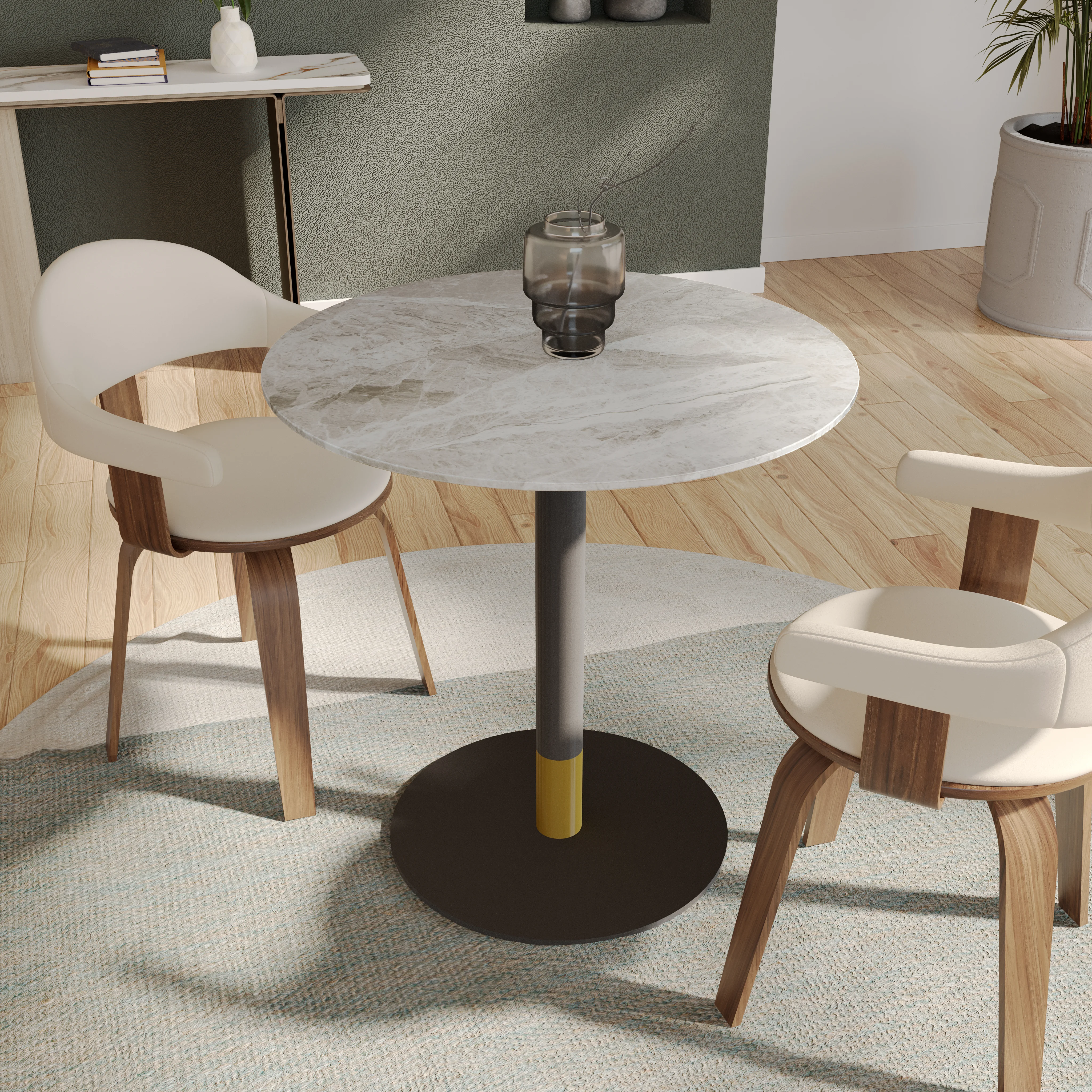 Vail Collection Dining Table Black/Gold Base With 36" Round Grey Stone  Top