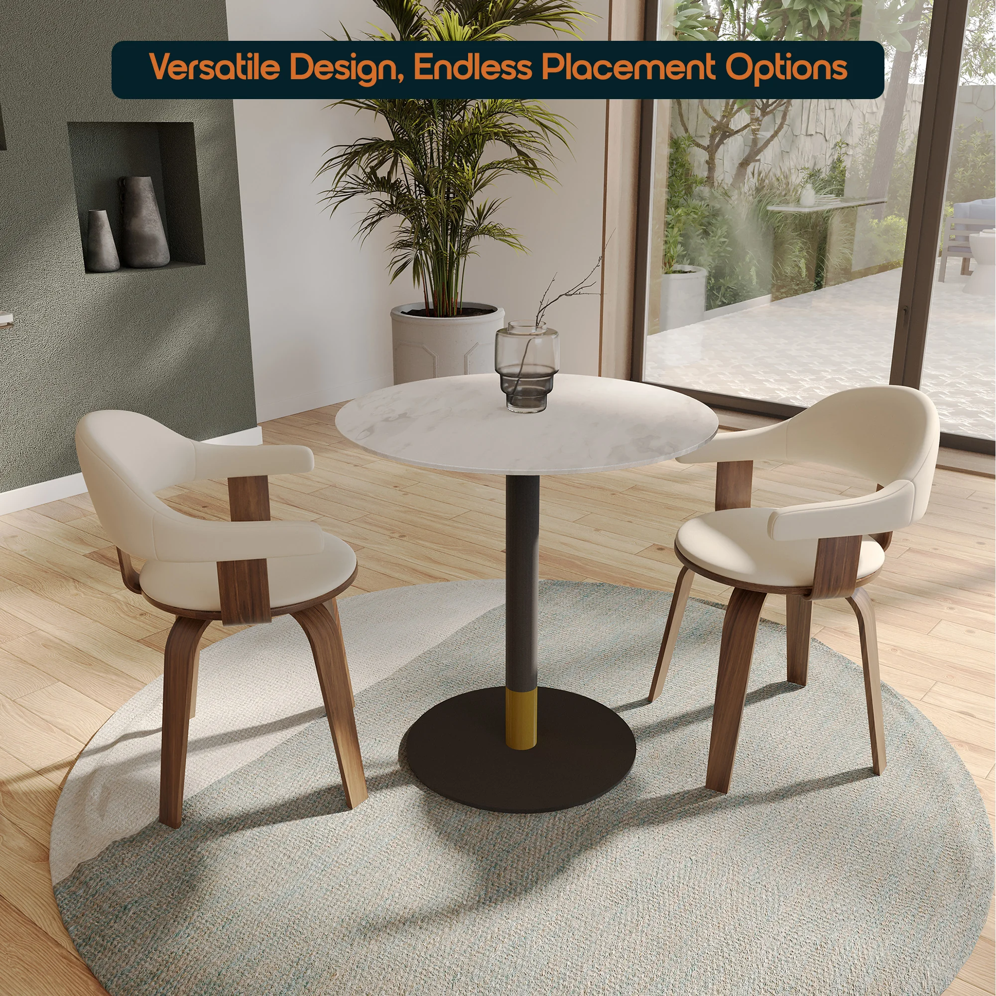 Vail Collection Dining Table Black/Gold Base With 36" Round White Stone  Top