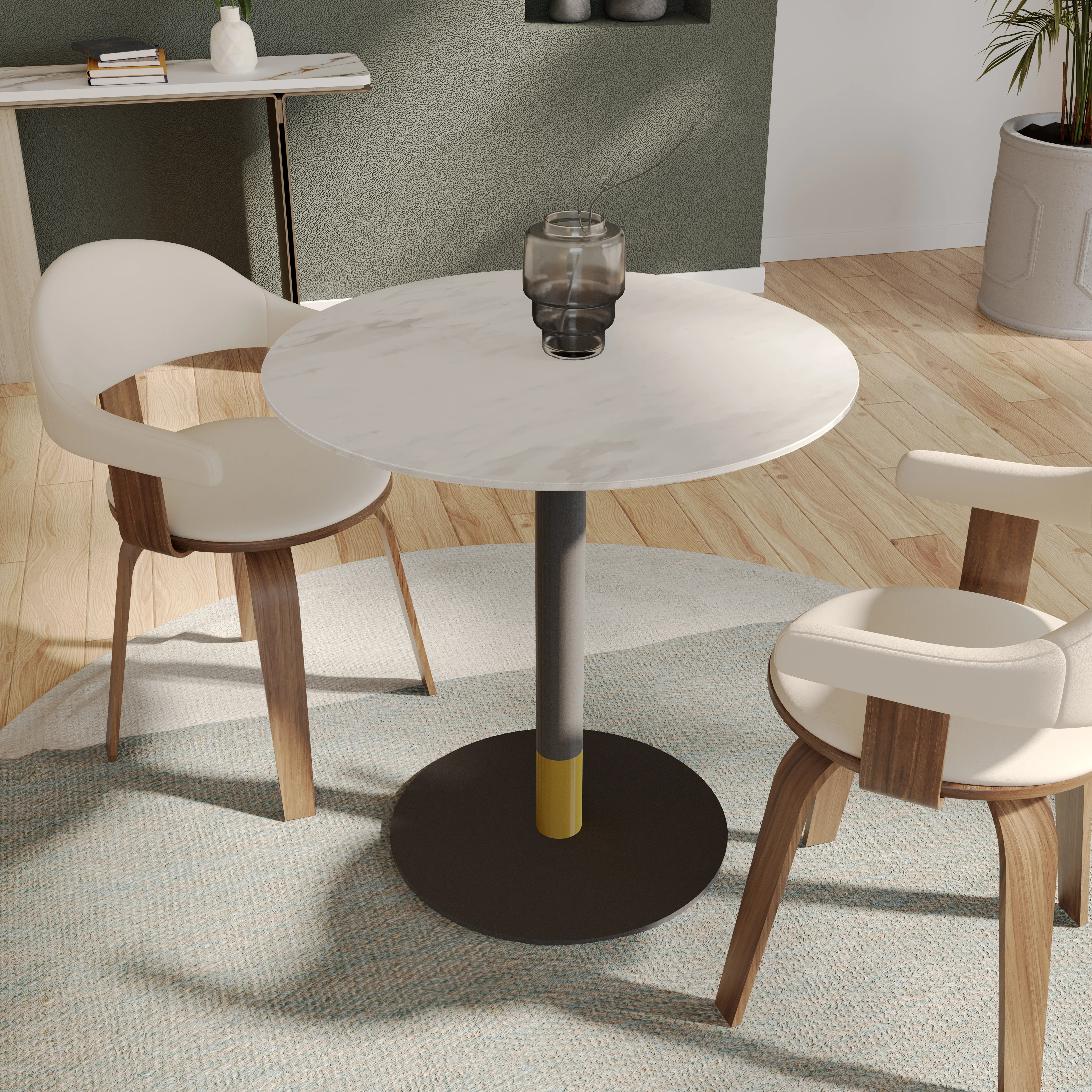 Vail Collection Dining Table Black/Gold Base With 36" Round White Stone  Top