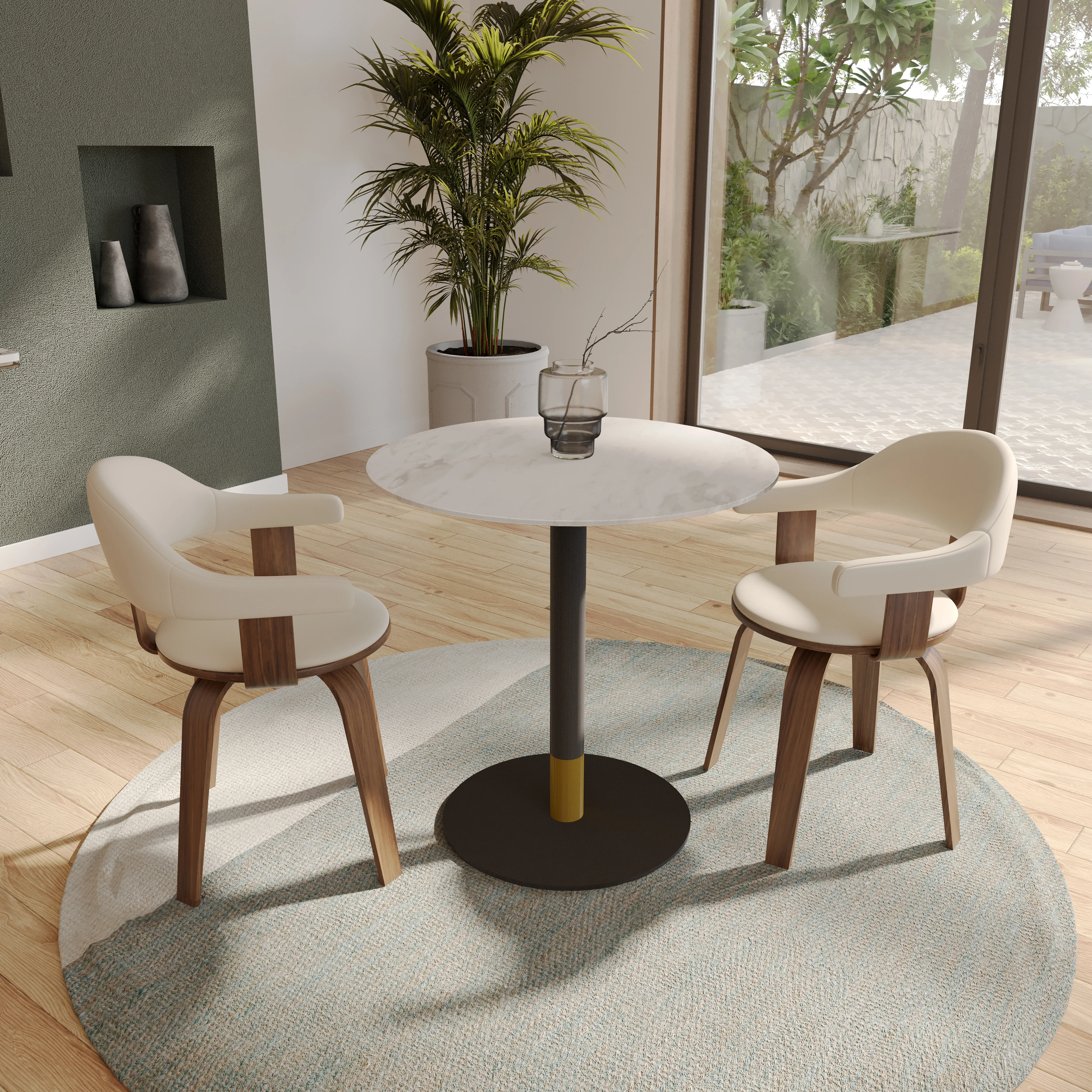 Vail Collection Dining Table Black/Gold Base With 36" Round White Stone  Top