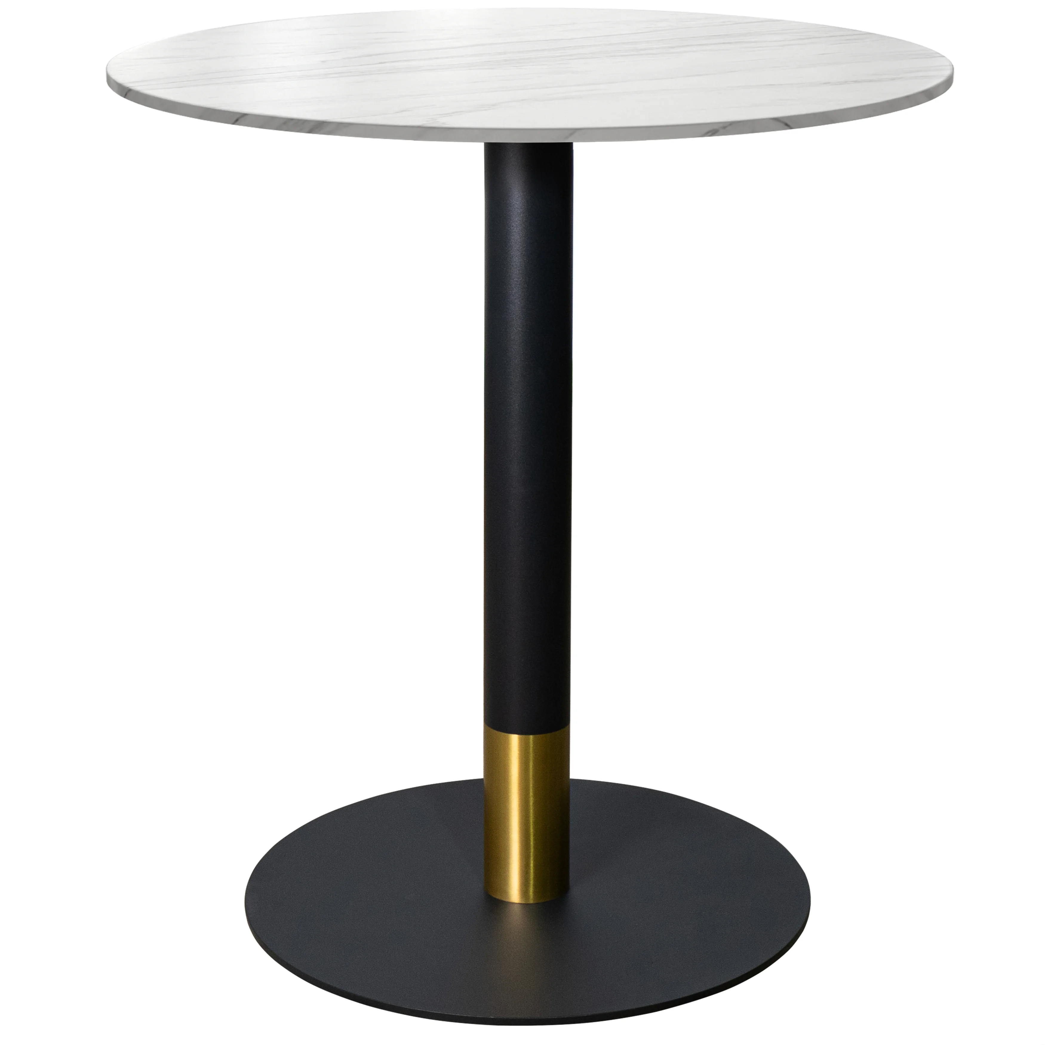 Vail Collection Dining Table Black/Gold Base With 36" Round White Stone  Top