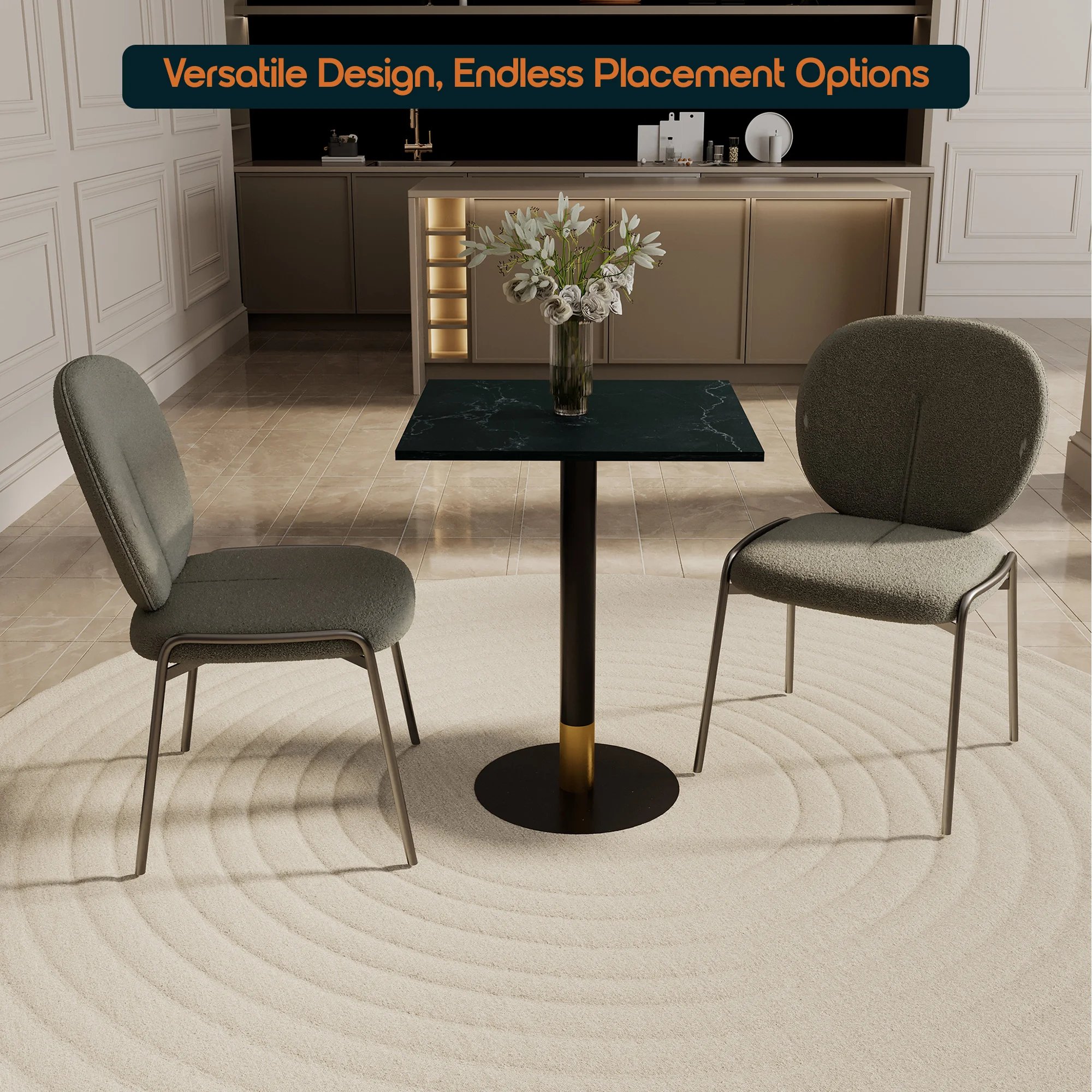 Vail Collection Dining Table Black/Gold Base With 24" Square Black MDF Top
