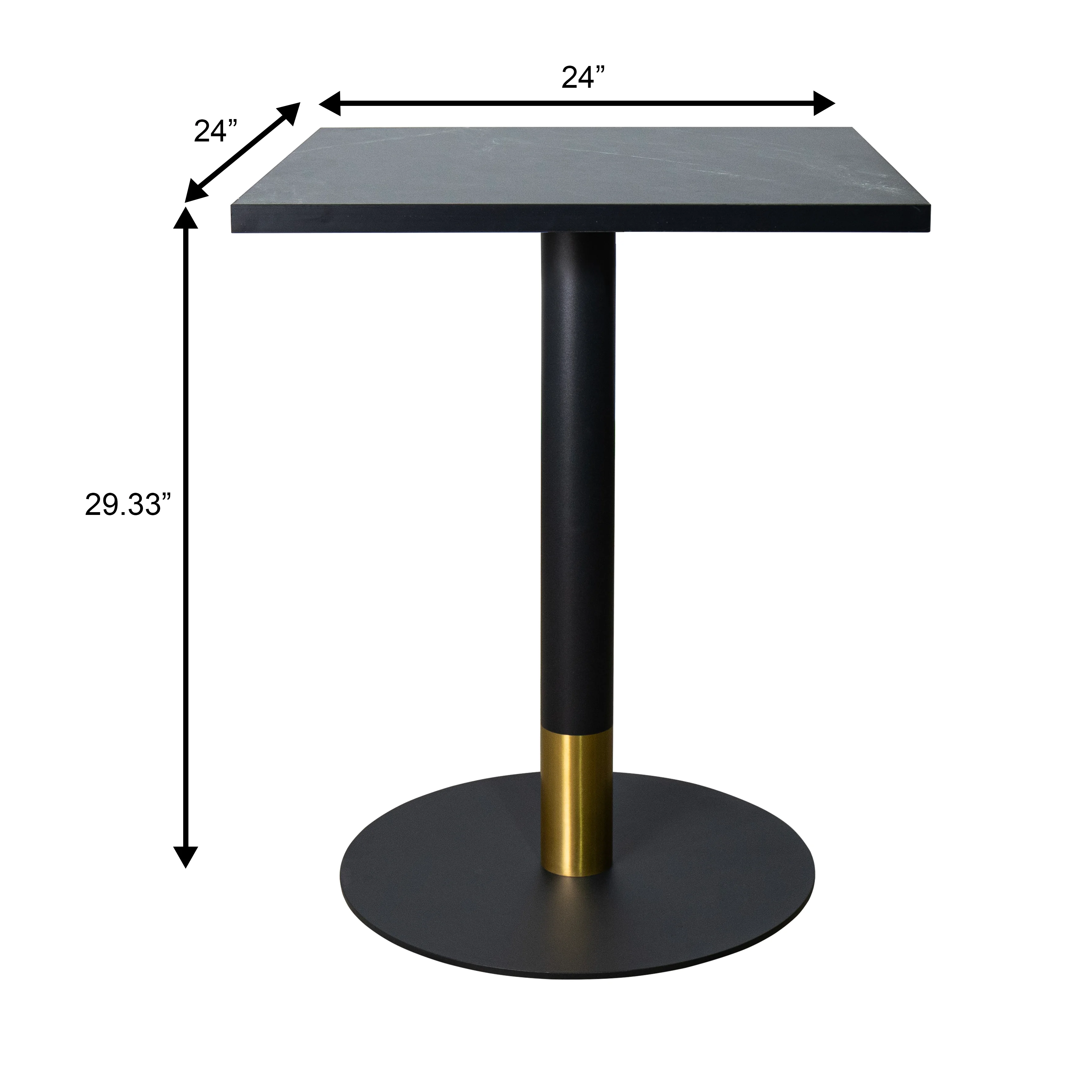 Vail Collection Dining Table Black/Gold Base With 24" Square Black MDF Top