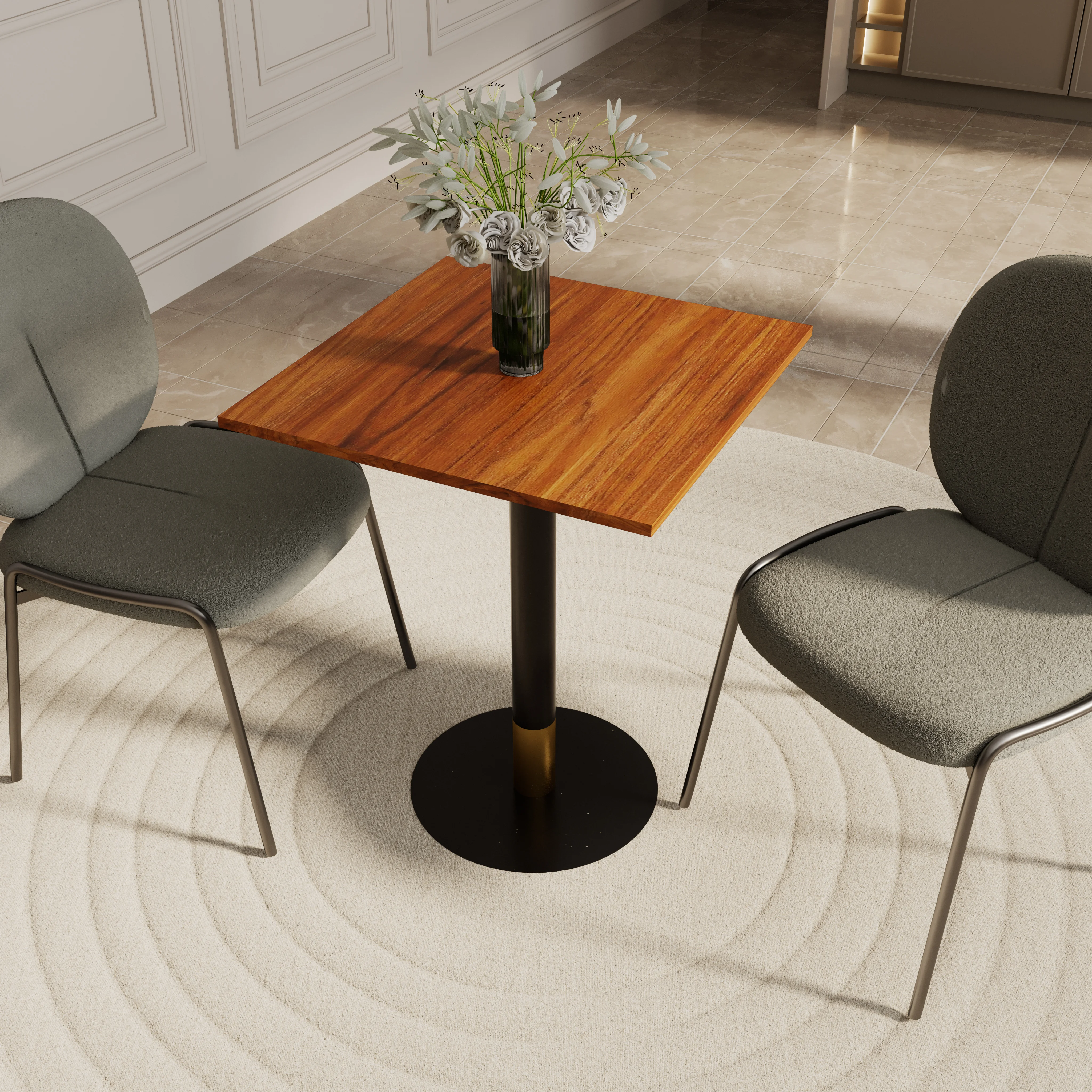 Vail Collection Dining Table Black/Gold Base With 24" Square Cognac Brown MDF Top