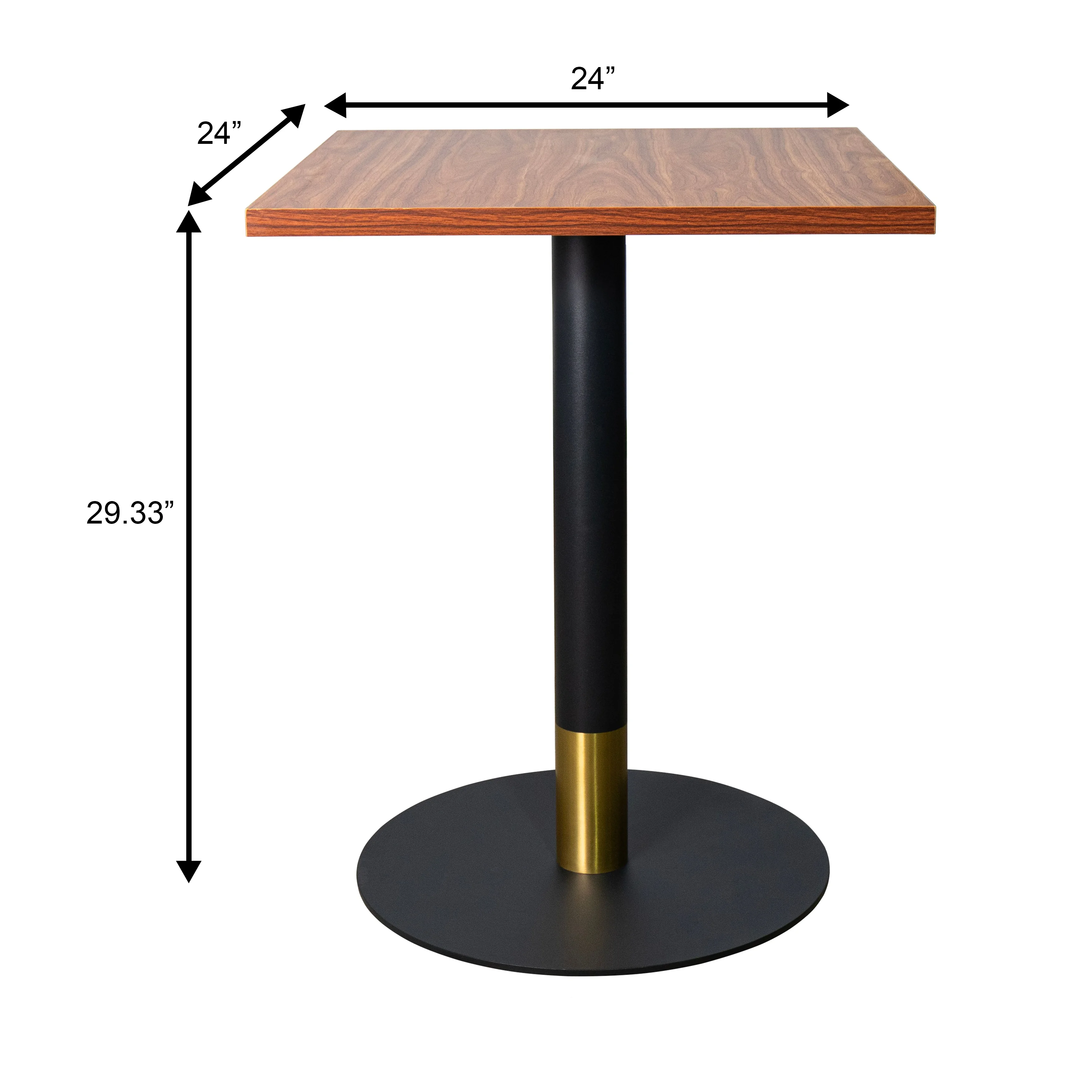 Vail Collection Dining Table Black/Gold Base With 24" Square Cognac Brown MDF Top