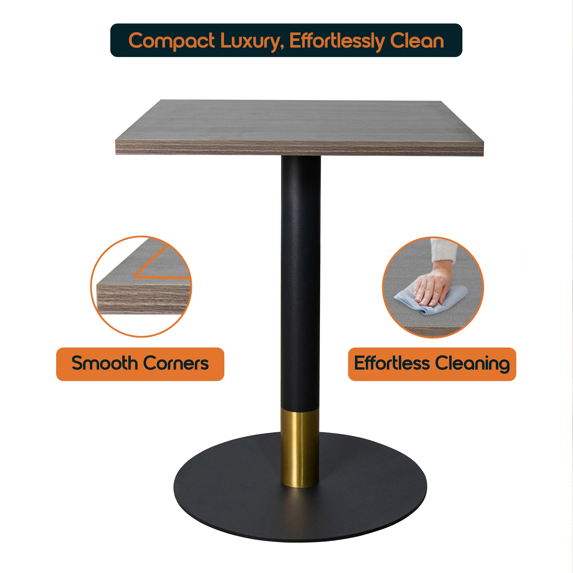 Vail Collection Dining Table Black/Gold Base With 24" Square Dark  Brown MDF Top