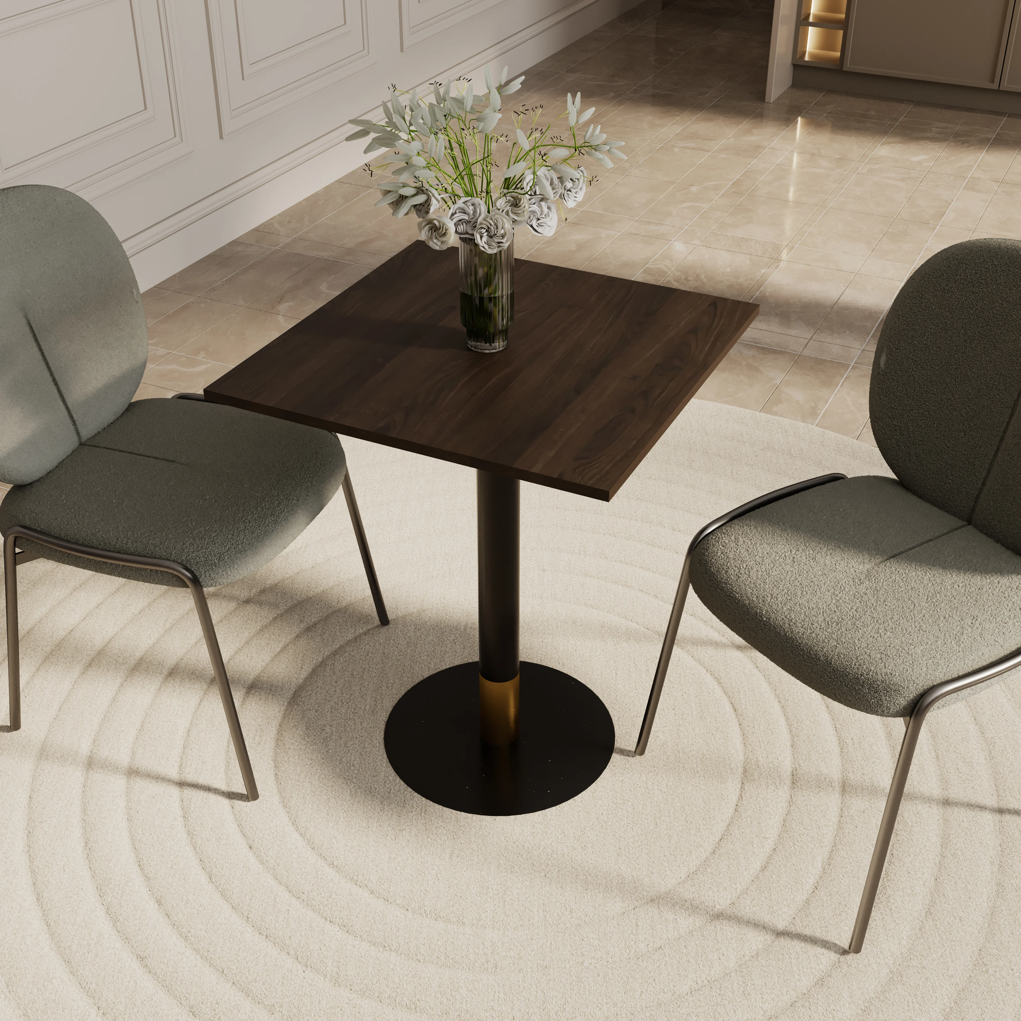 Vail Collection Dining Table Black/Gold Base With 24" Square Dark  Brown MDF Top