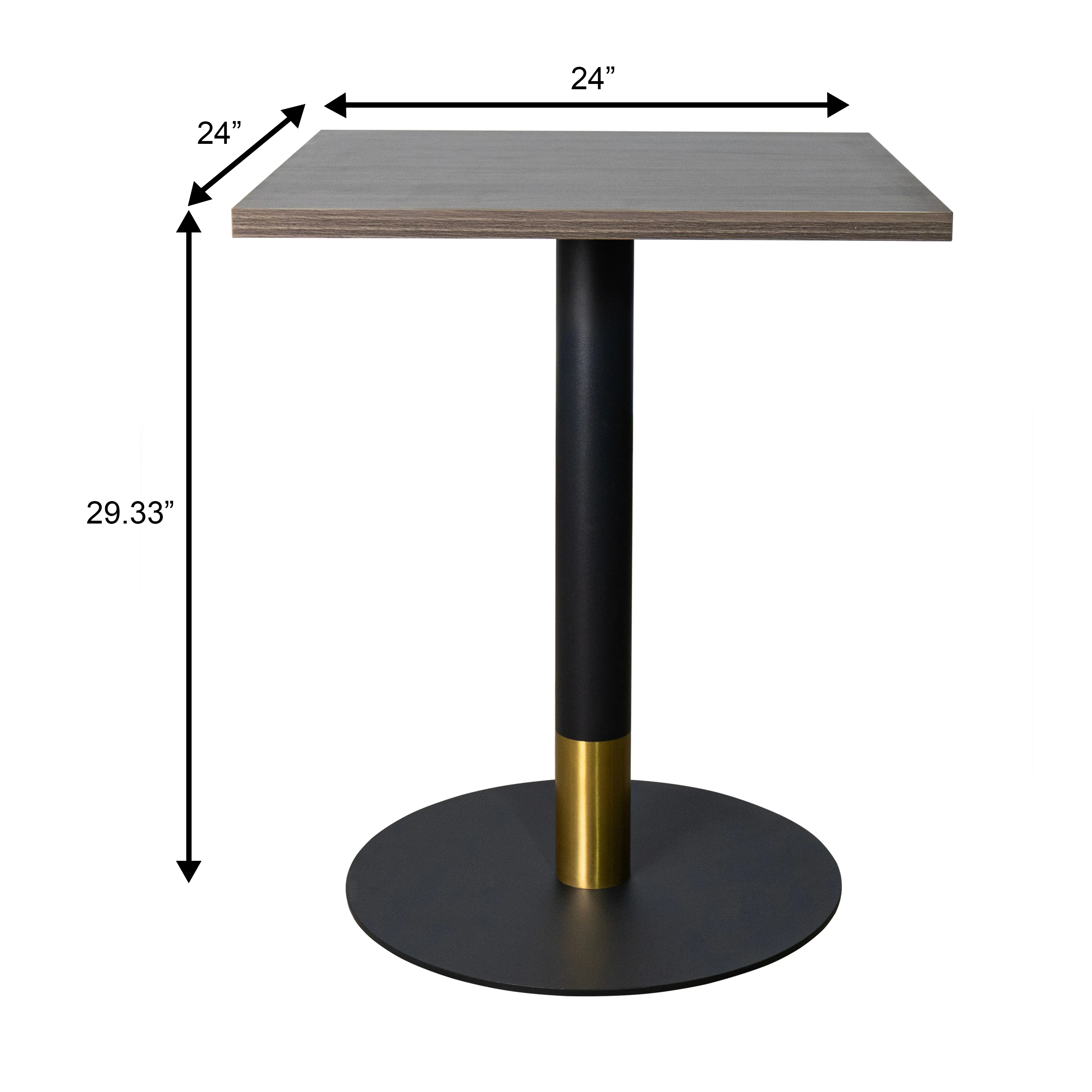 Vail Collection Dining Table Black/Gold Base With 24" Square Dark  Brown MDF Top