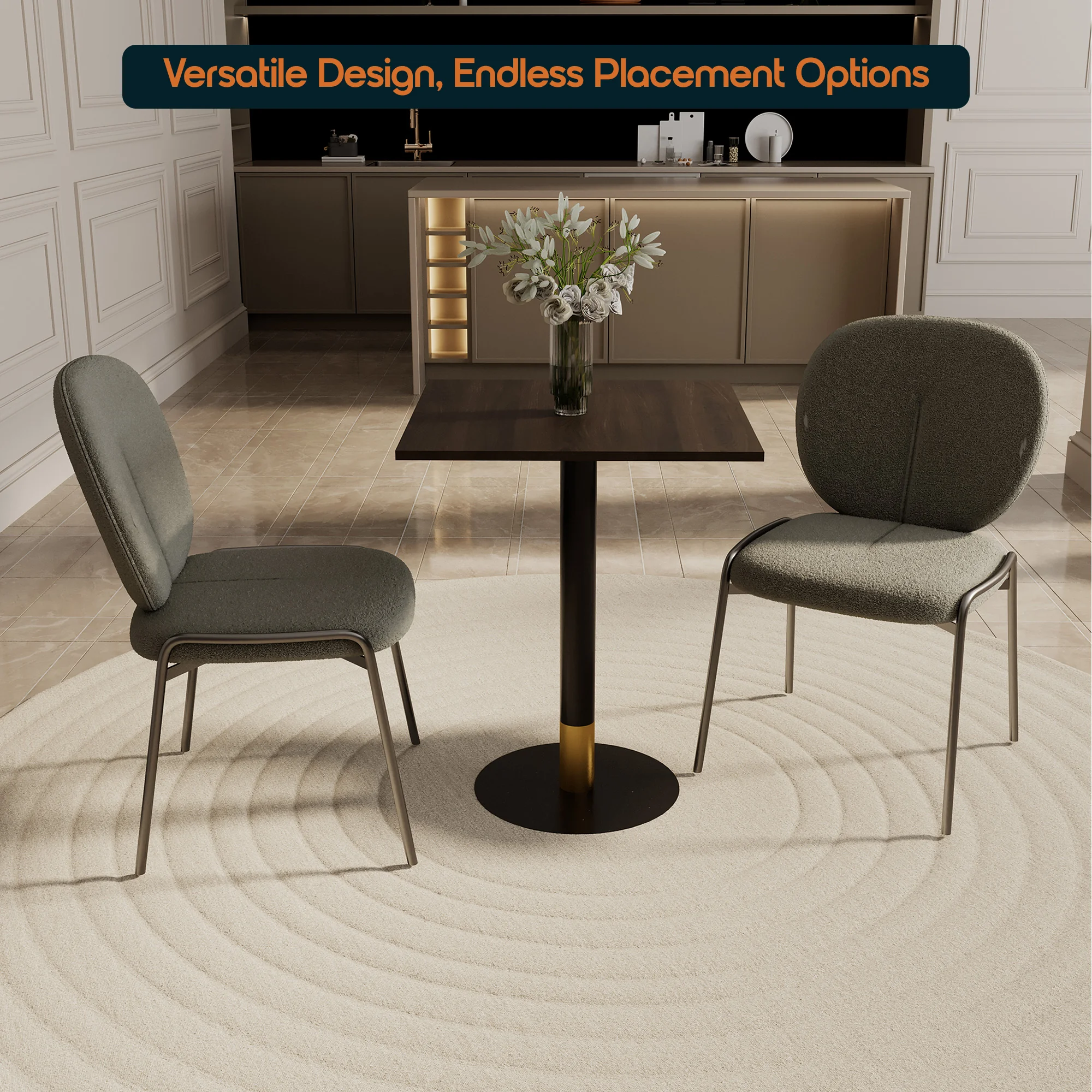 Vail Collection Dining Table Black/Gold Base With 24" Square Dark  Brown MDF Top