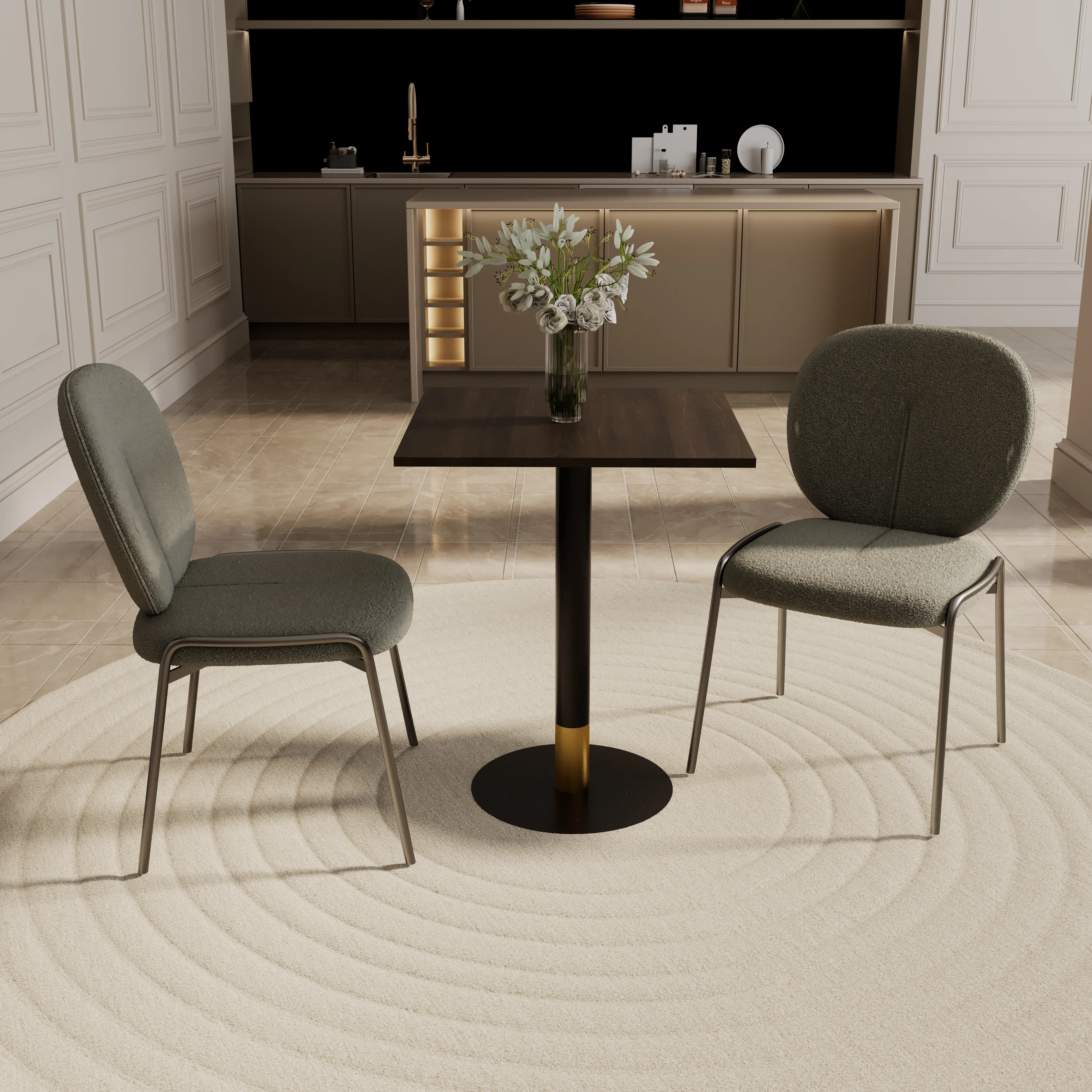 Vail Collection Dining Table Black/Gold Base With 24" Square Dark  Brown MDF Top