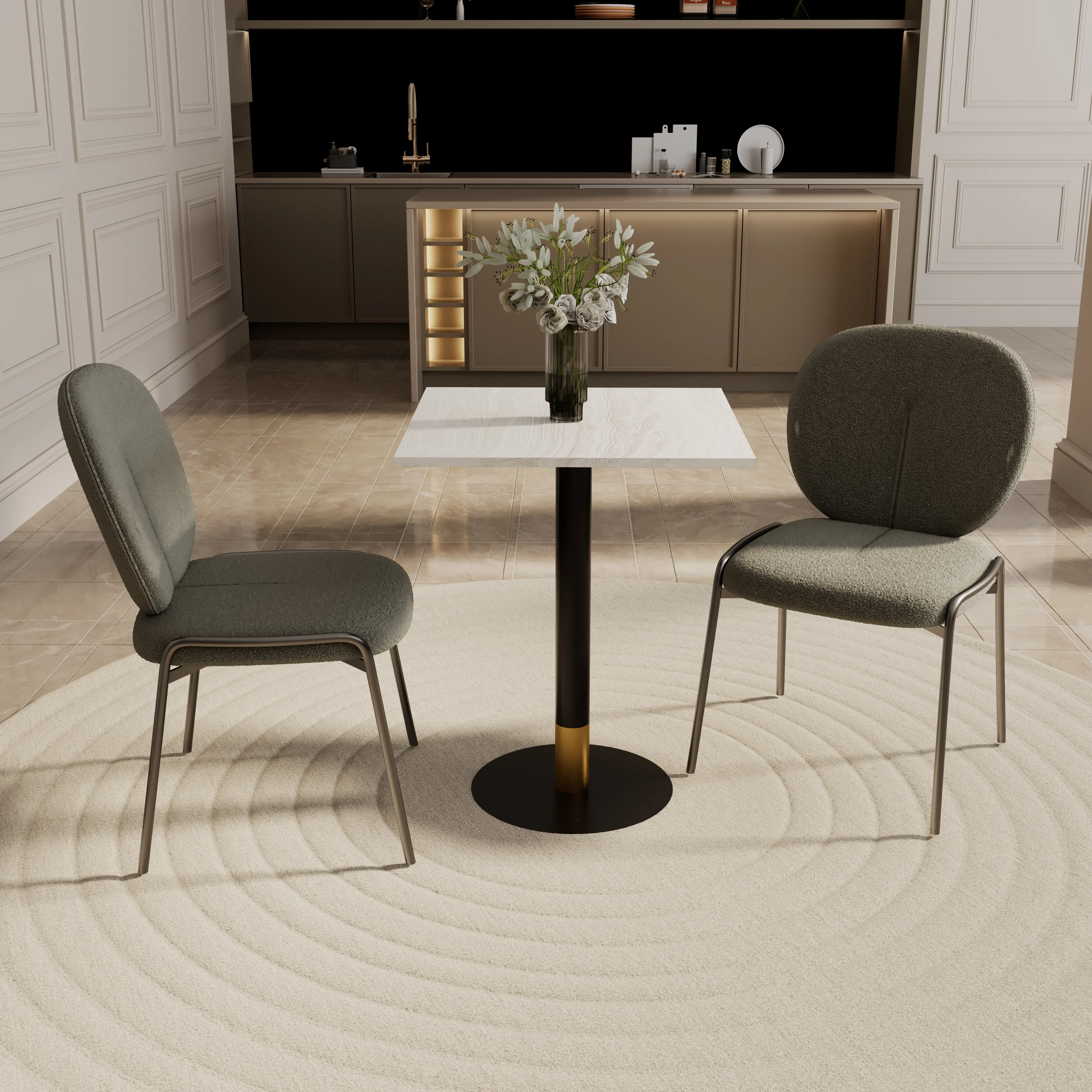 Vail Collection Dining Table Black/Gold Base With 24" Square Light Wood  Brown MDF Top