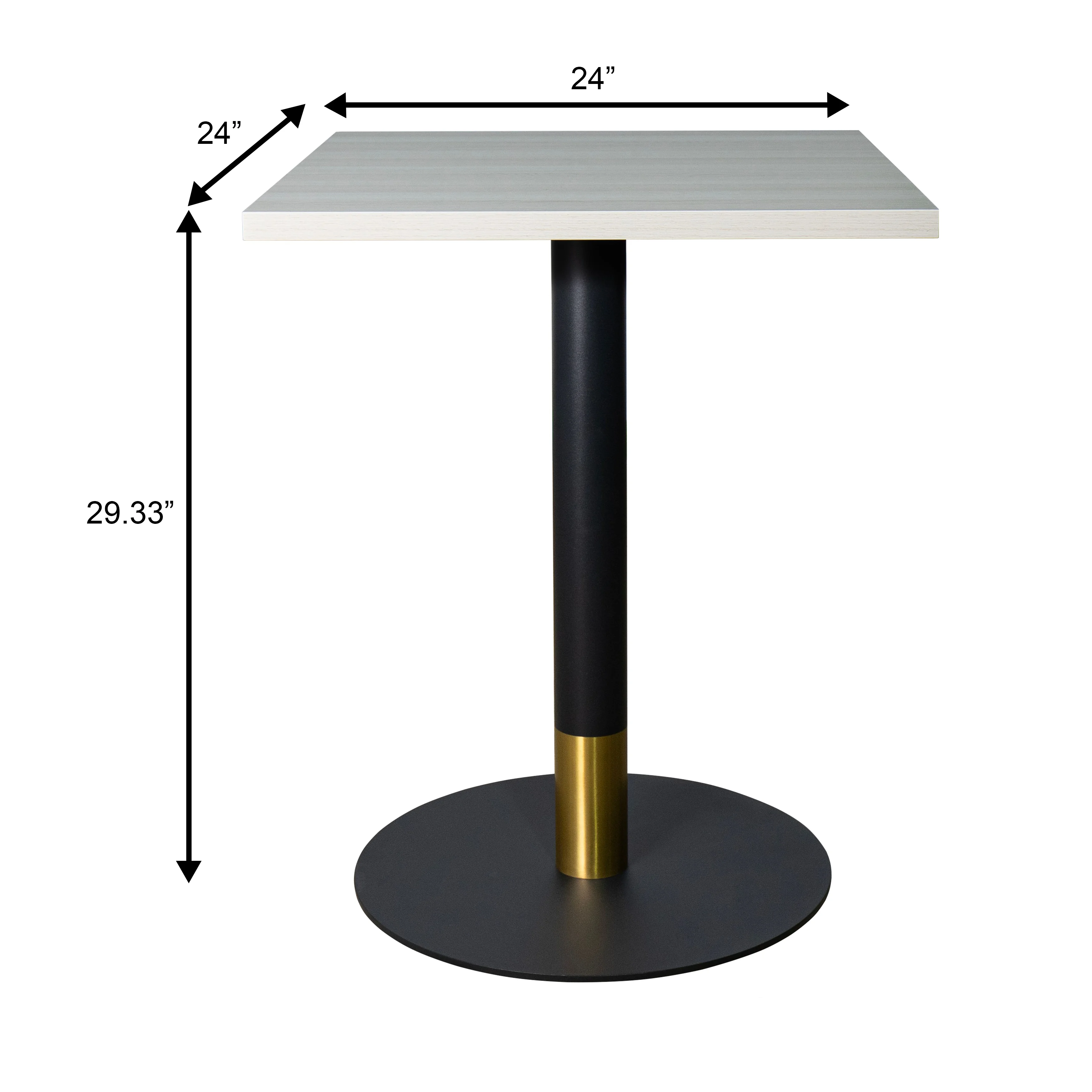 Vail Collection Dining Table Black/Gold Base With 24" Square Light Wood  Brown MDF Top
