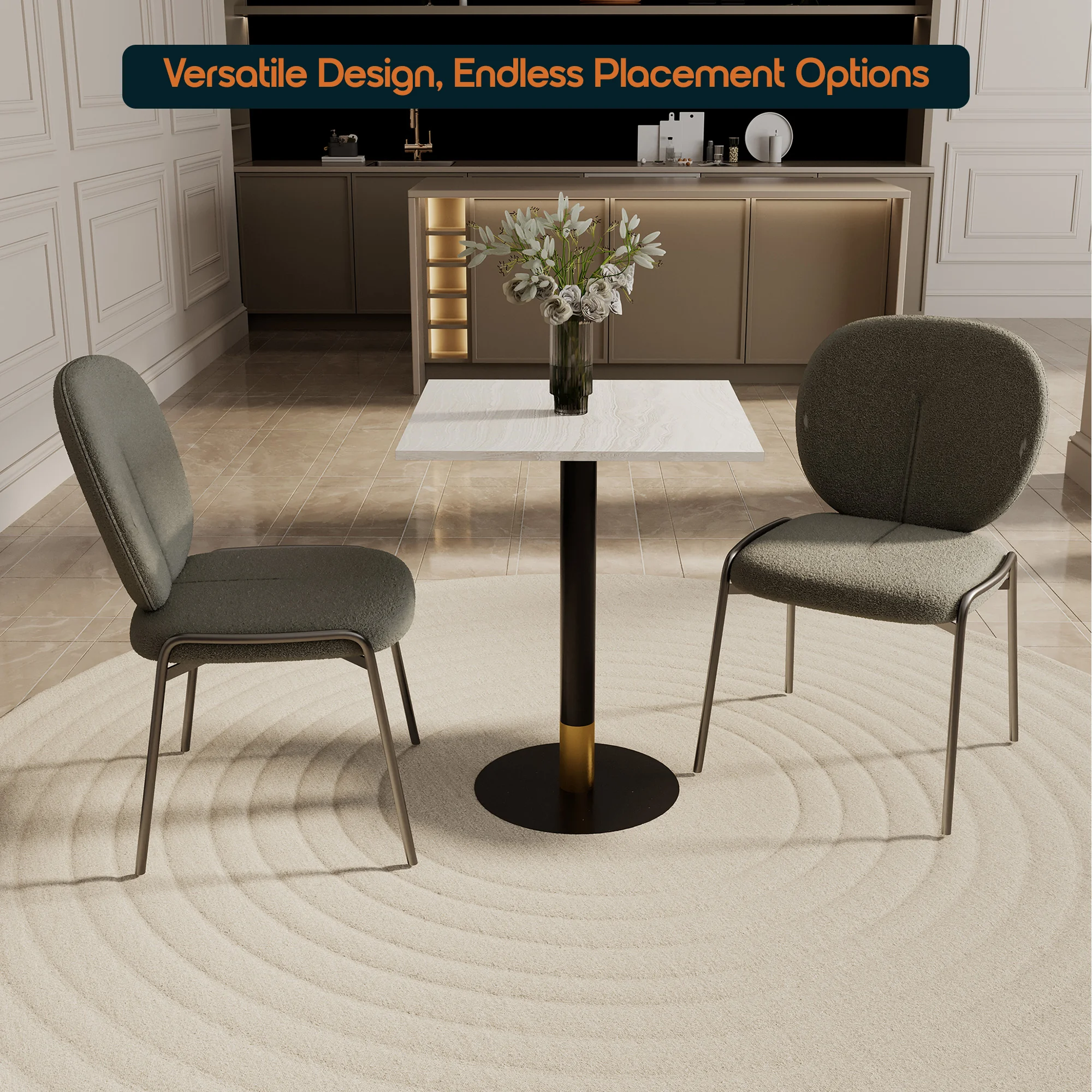 Vail Collection Dining Table Black/Gold Base With 24" Square Light Wood  Brown MDF Top