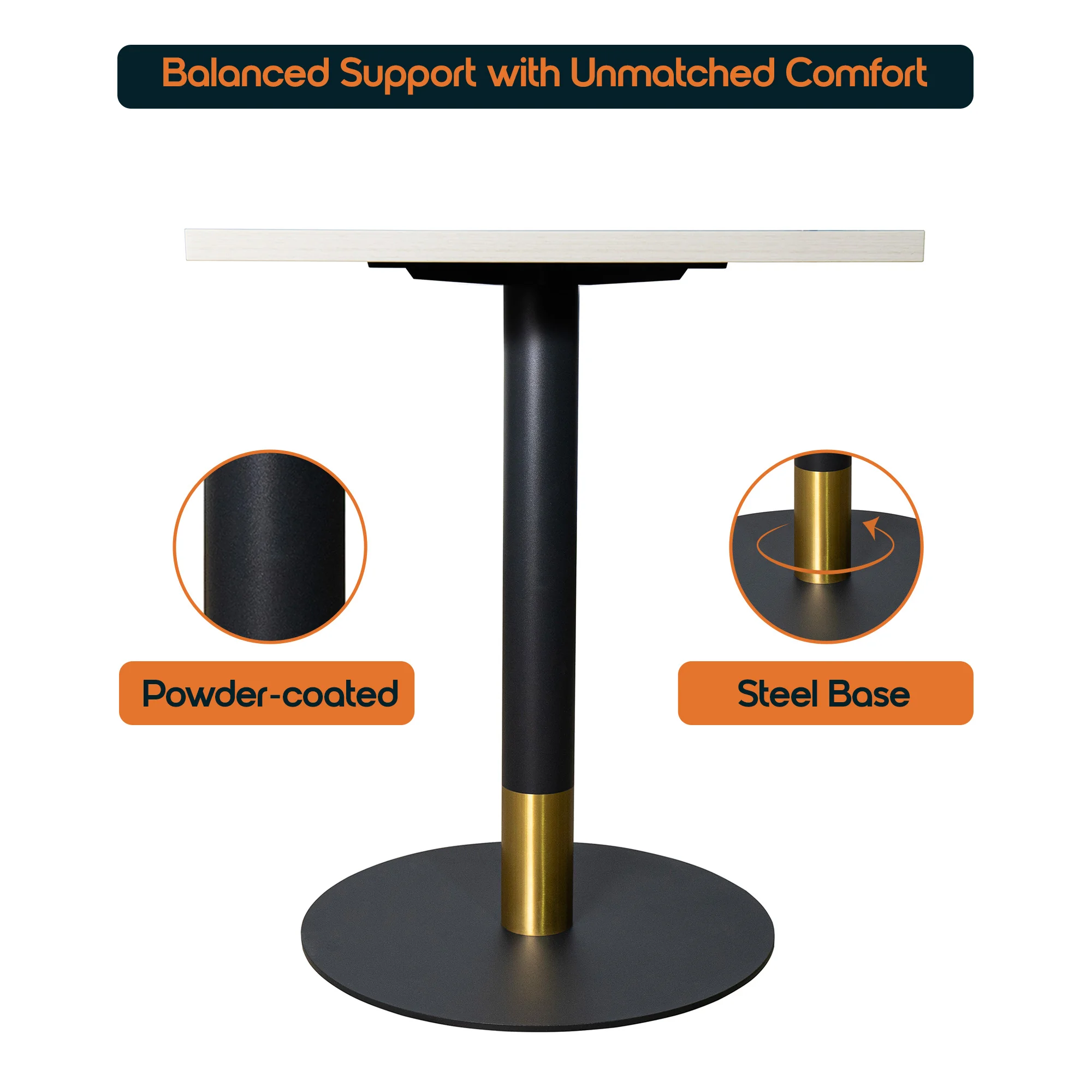 Vail Collection Dining Table Black/Gold Base With 24" Square Light Wood  Brown MDF Top