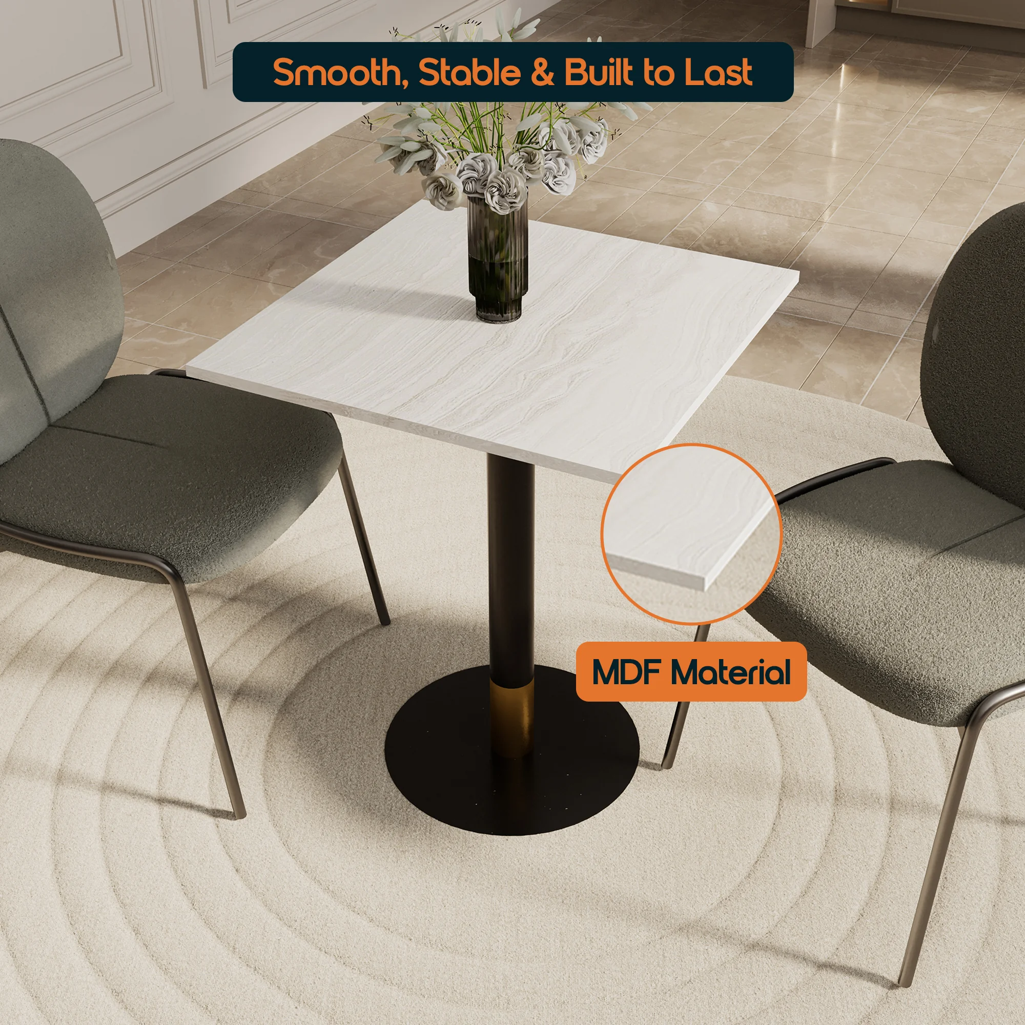 Vail Collection Dining Table Black/Gold Base With 24" Square Light Wood  Brown MDF Top