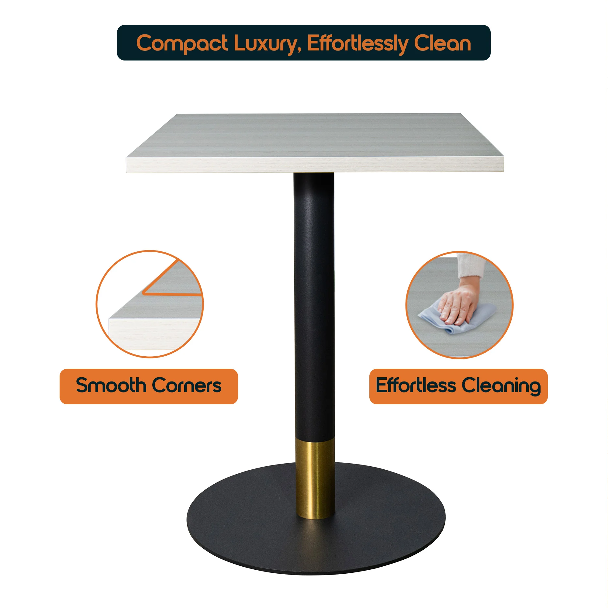 Vail Collection Dining Table Black/Gold Base With 24" Square Light Wood  Brown MDF Top