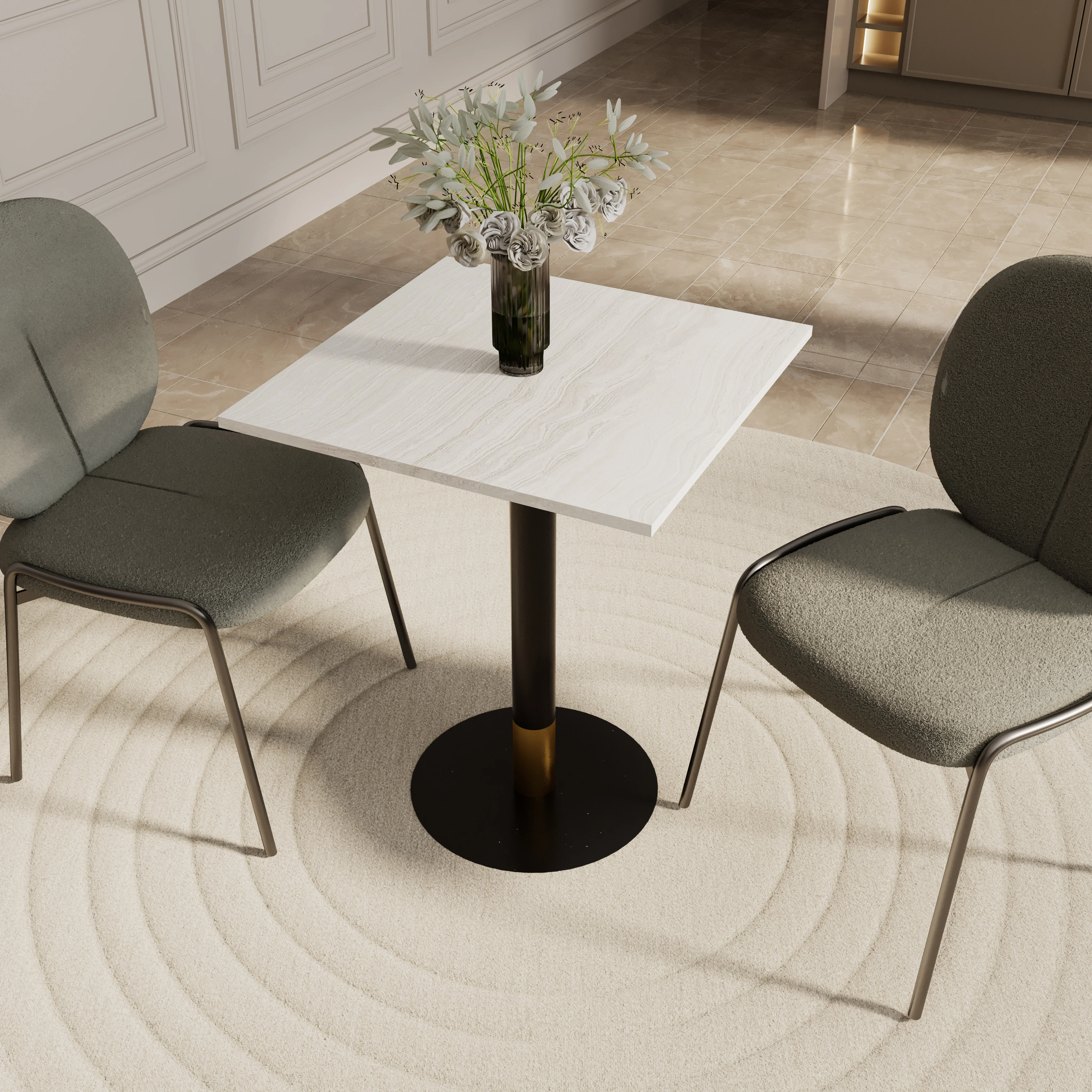 Vail Collection Dining Table Black/Gold Base With 24" Square Light Wood  Brown MDF Top