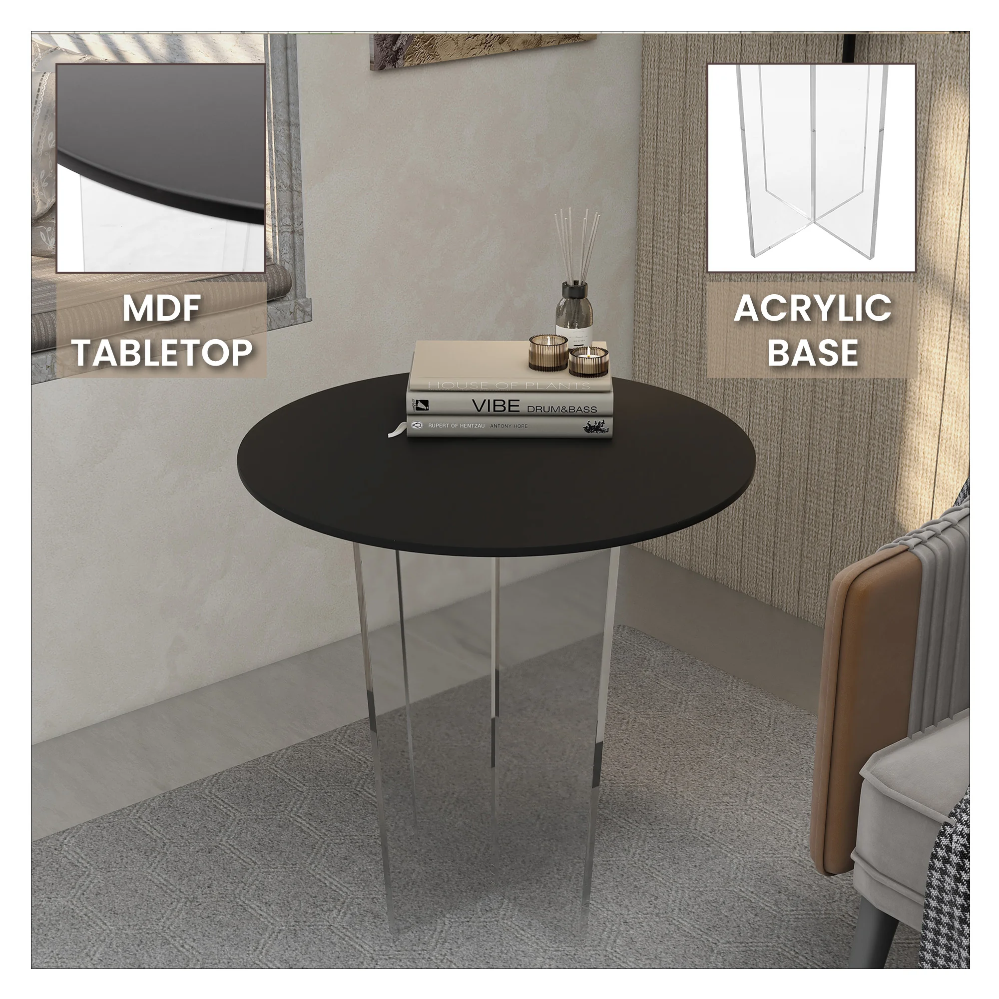 Valore Collection Acrylic Coffee Table With Black Top