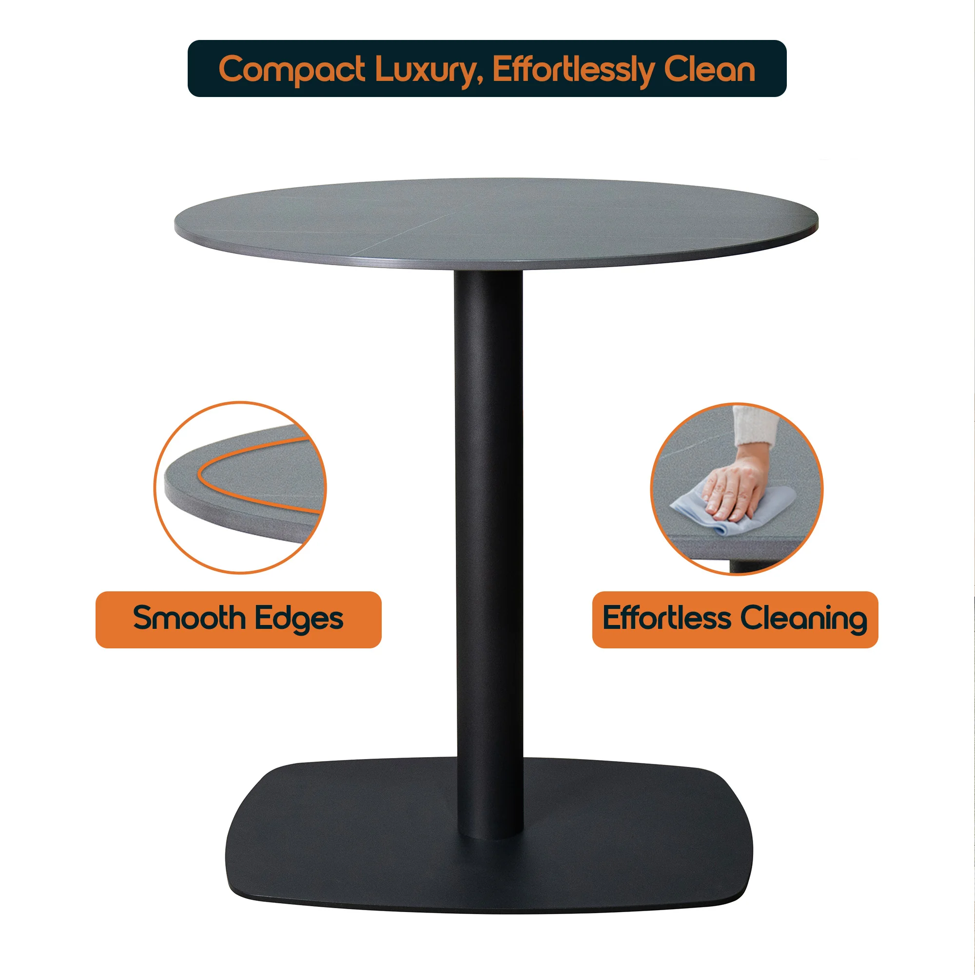 Vail Collection Dining Table Black Rectangle Base With 27" Round Black Stone Top